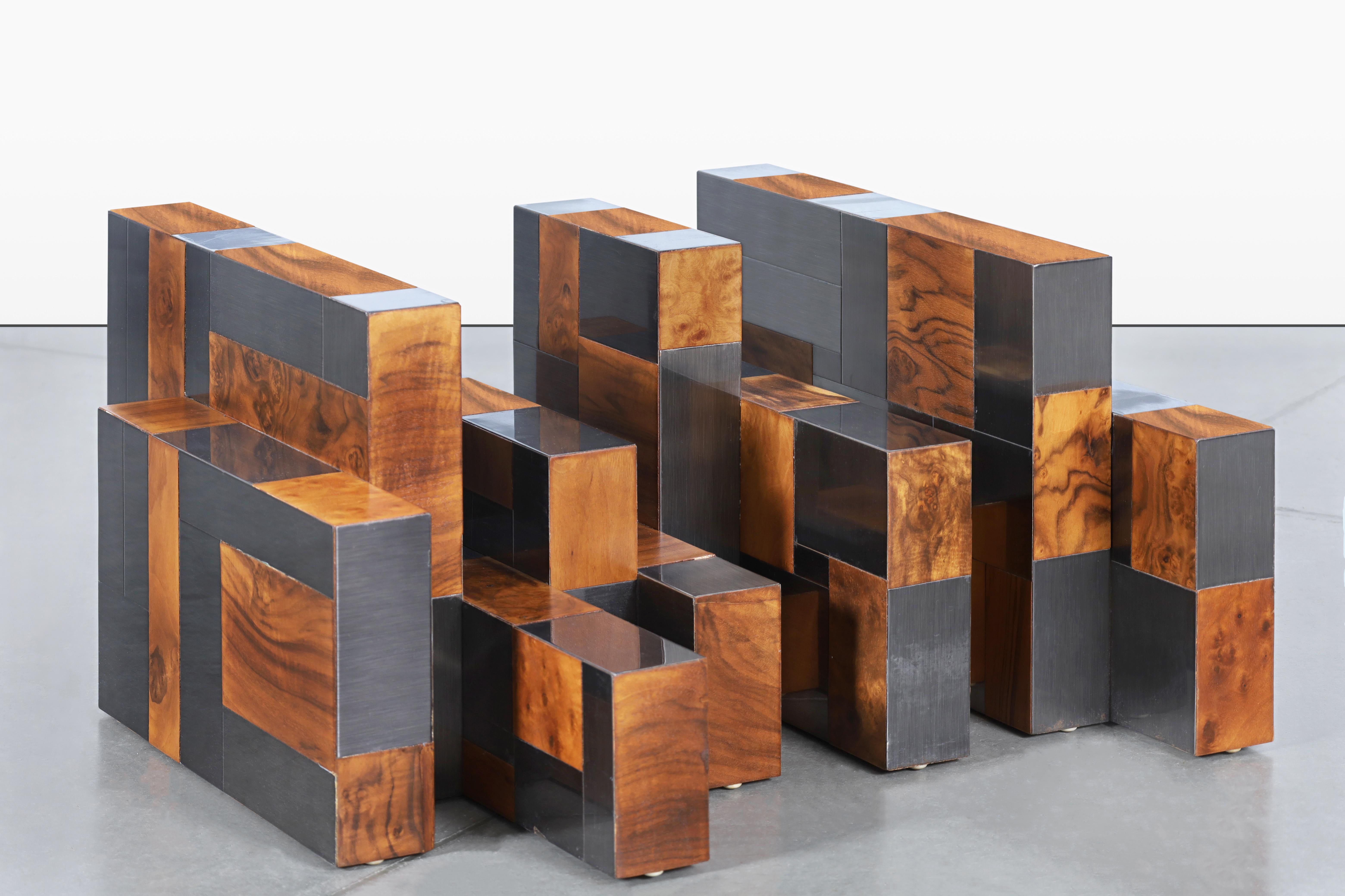 Vintage “Cityscape” Burl and Gunmetal Coffee Table by Paul Evans for Directional In Good Condition For Sale In North Hollywood, CA