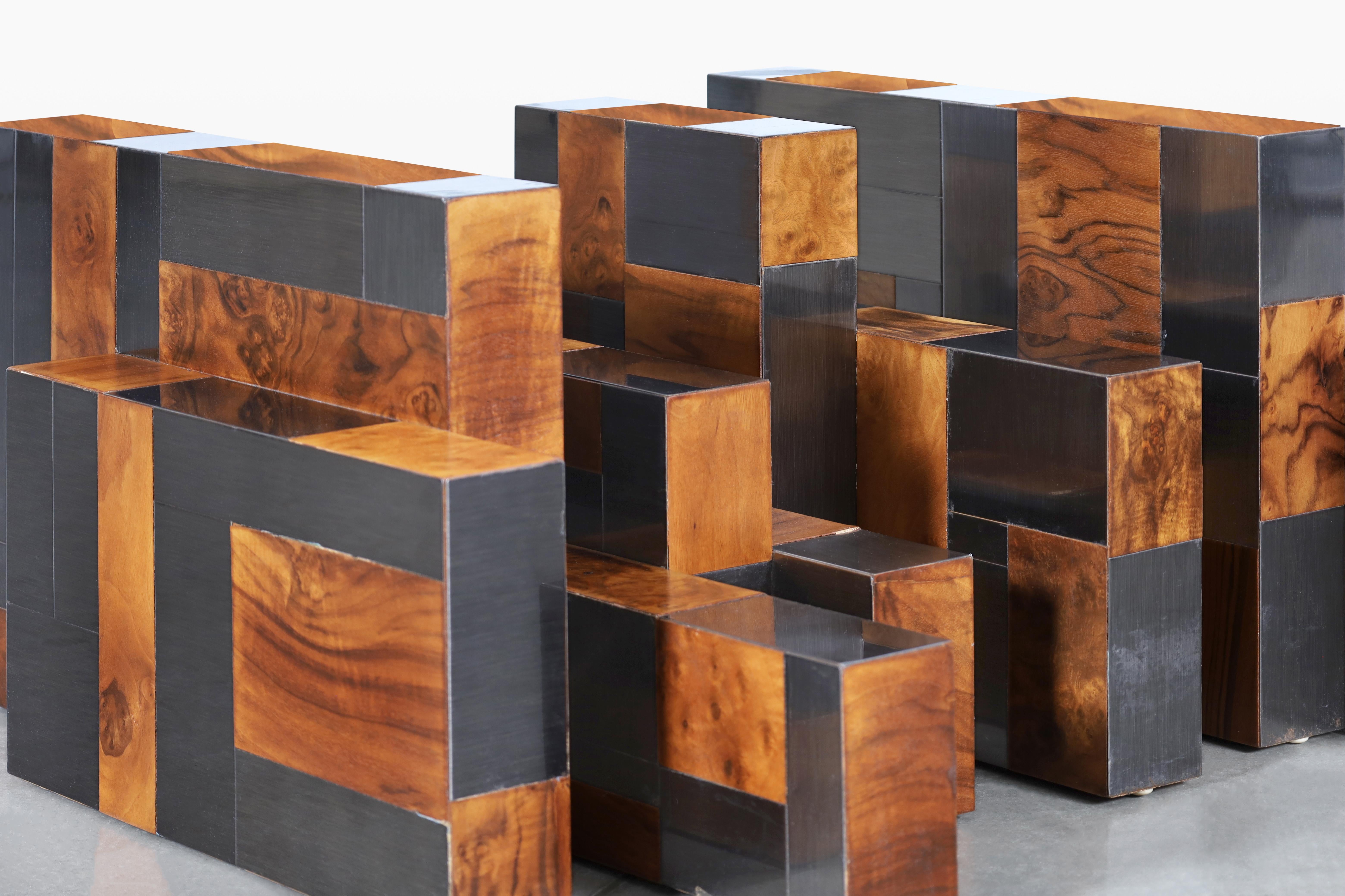 Late 20th Century Vintage “Cityscape” Burl and Gunmetal Coffee Table by Paul Evans for Directional For Sale