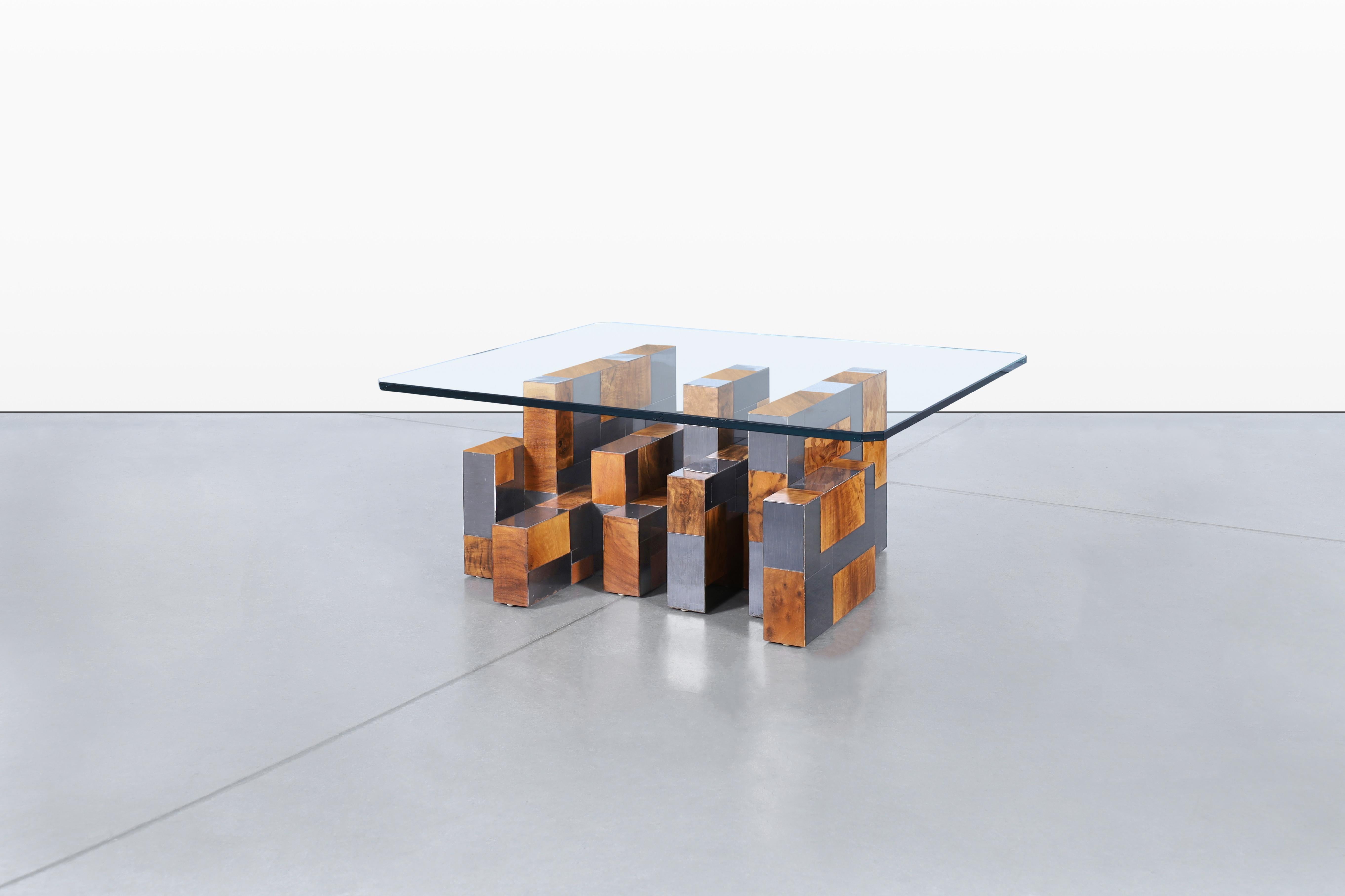 Vintage “Cityscape” Burl and Gunmetal Coffee Table by Paul Evans for Directional For Sale 2