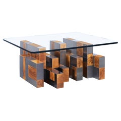 Vintage “Cityscape” Burl and Gunmetal Coffee Table by Paul Evans for Directional