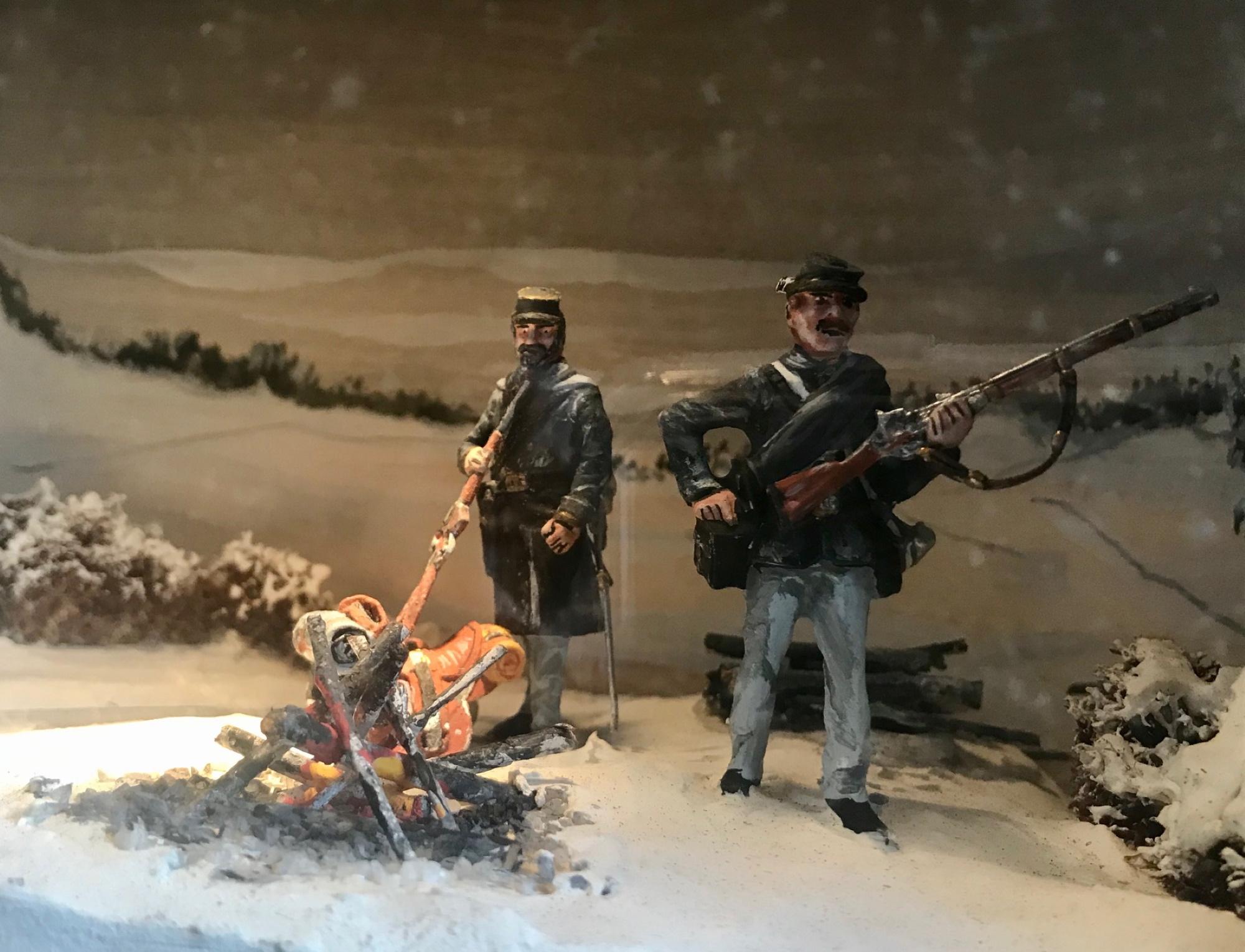 Vintage Civil War Camp Fire Diorama Framed Shadow Box Museum Deaccession 2