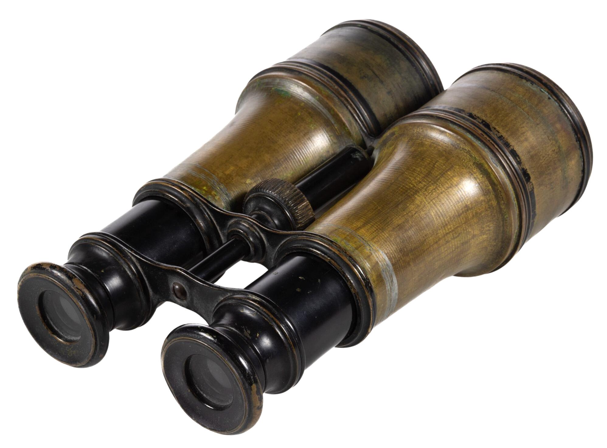 Presented is an original pair of Civil War-used field glasses. The field glasses were used by Captain Abraham Byrd of Virginia during the War. The glasses, an intricate example of brass and glass technology, were made in Paris, France by L’Aiglon.
