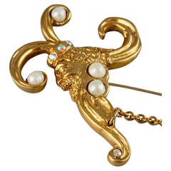Vintage CLAIRE DEVE Arabesque Stylized Pearl Hatpin Brooch
