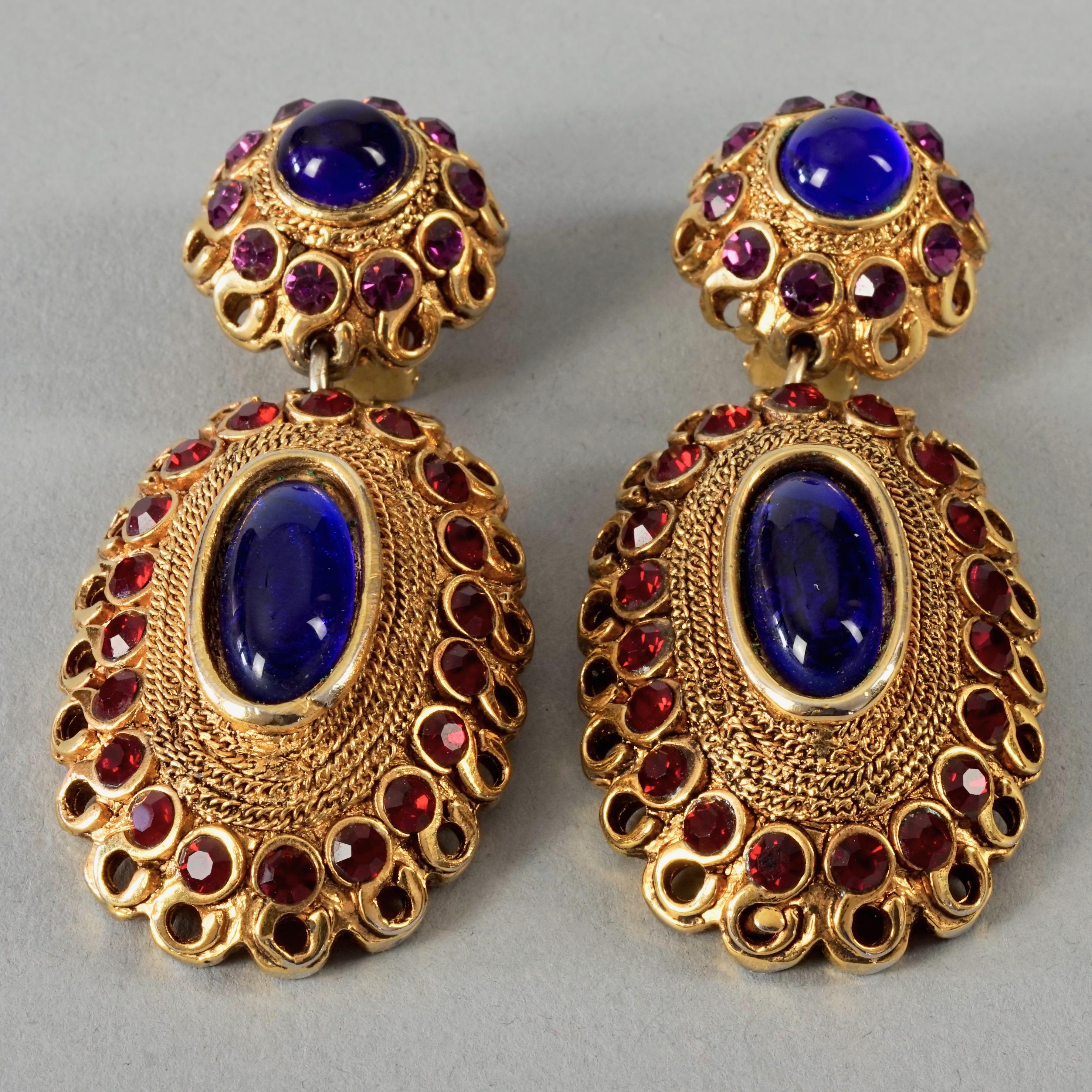 Vintage CLAIRE DEVE Byzantine Glass Cabochon Dangling Earrings In Good Condition For Sale In Kingersheim, Alsace