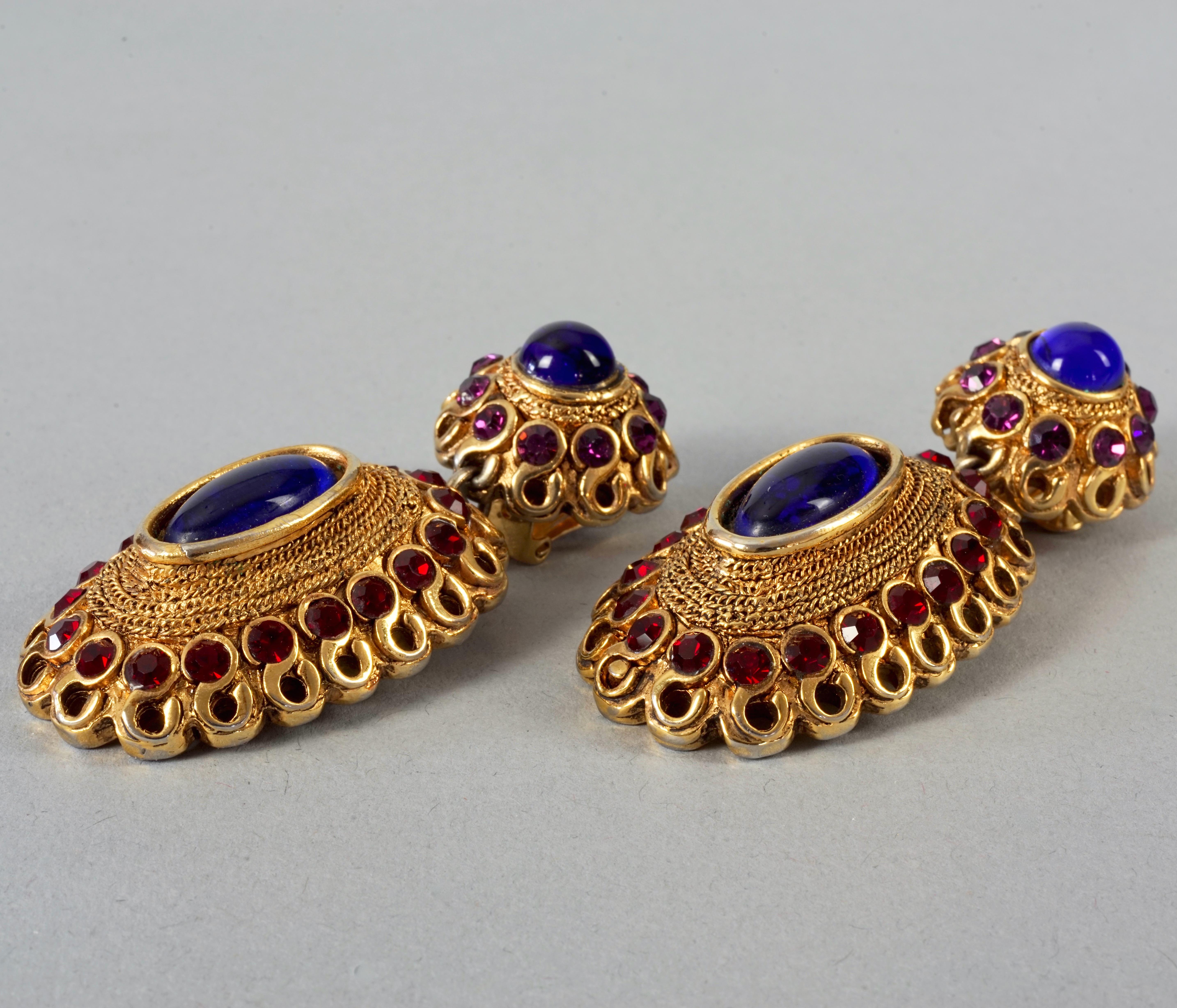 Women's Vintage CLAIRE DEVE Byzantine Glass Cabochon Dangling Earrings For Sale