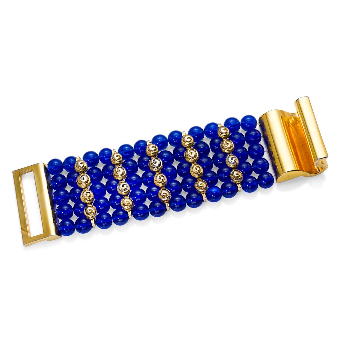 Vintage Claire Deve Gold and Blue Glass Bracelet For Sale 5