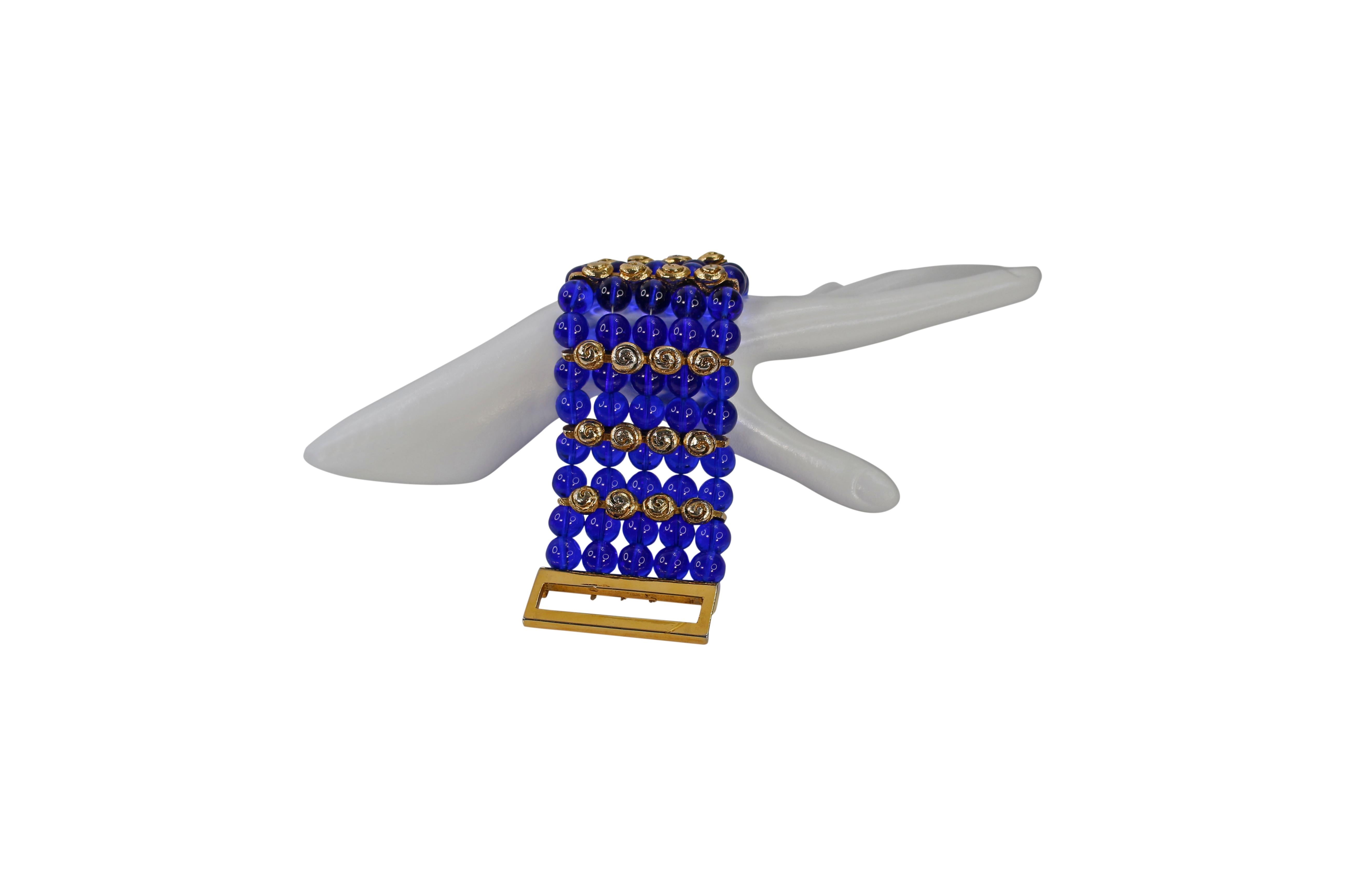 Artist Vintage Claire Deve Gold and Blue Glass Bracelet For Sale