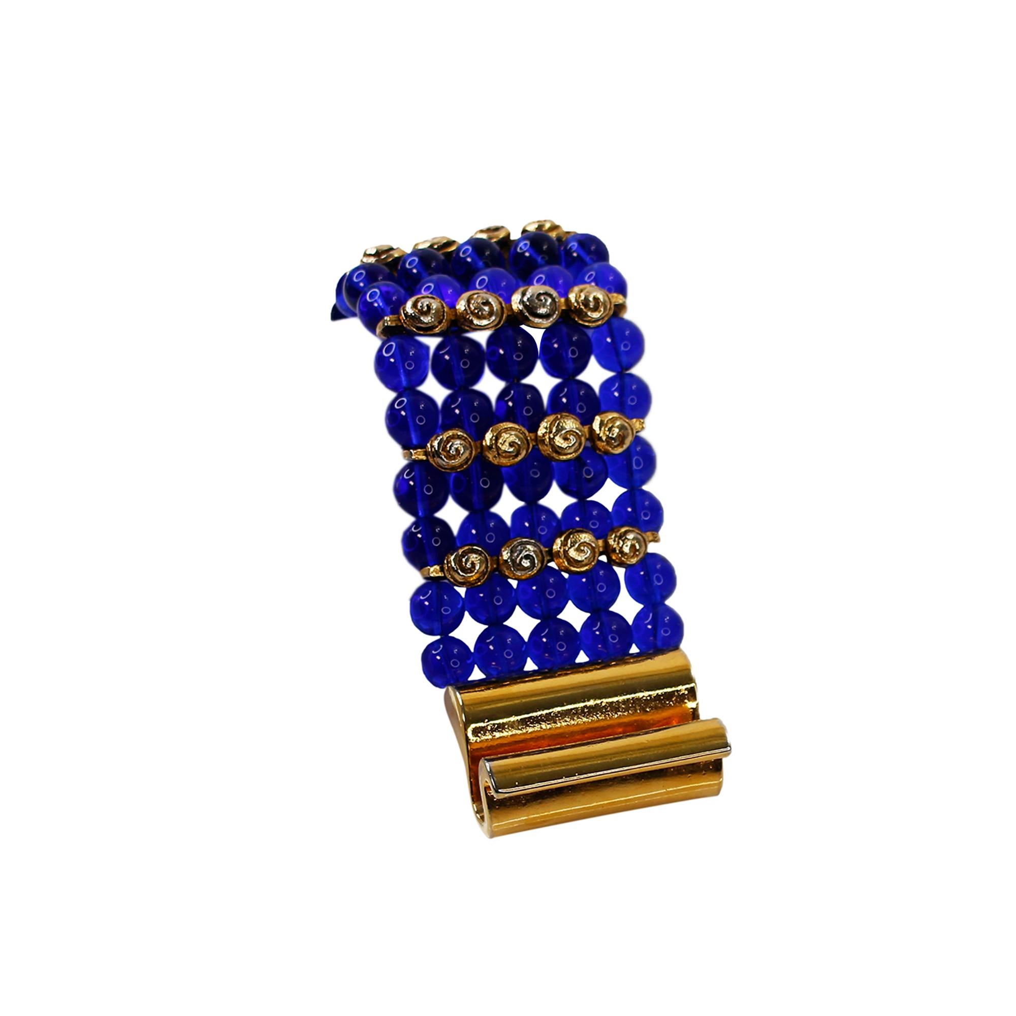 Claire Deve Gold- und blaues Glasarmband, Vintage im Angebot 1