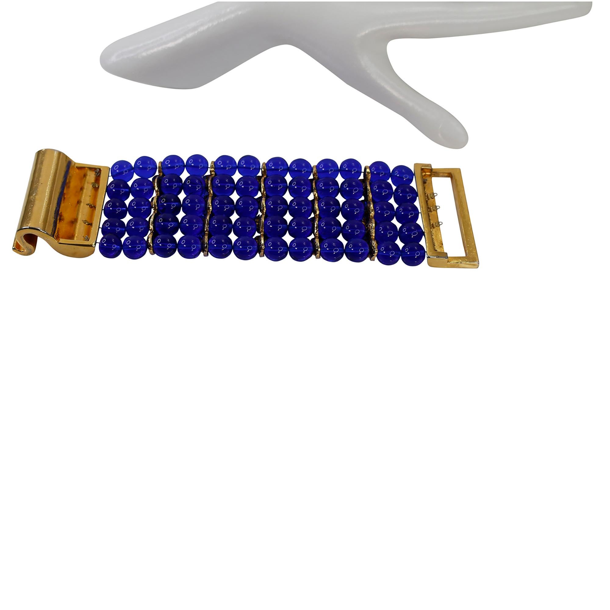 Claire Deve Gold- und blaues Glasarmband, Vintage im Angebot 3