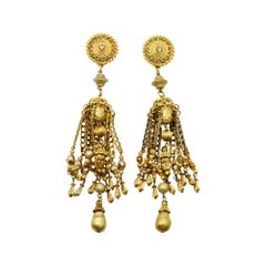 Vintage  Claire Deve Gold Tone Long Dangling Earrings Circa 1980s