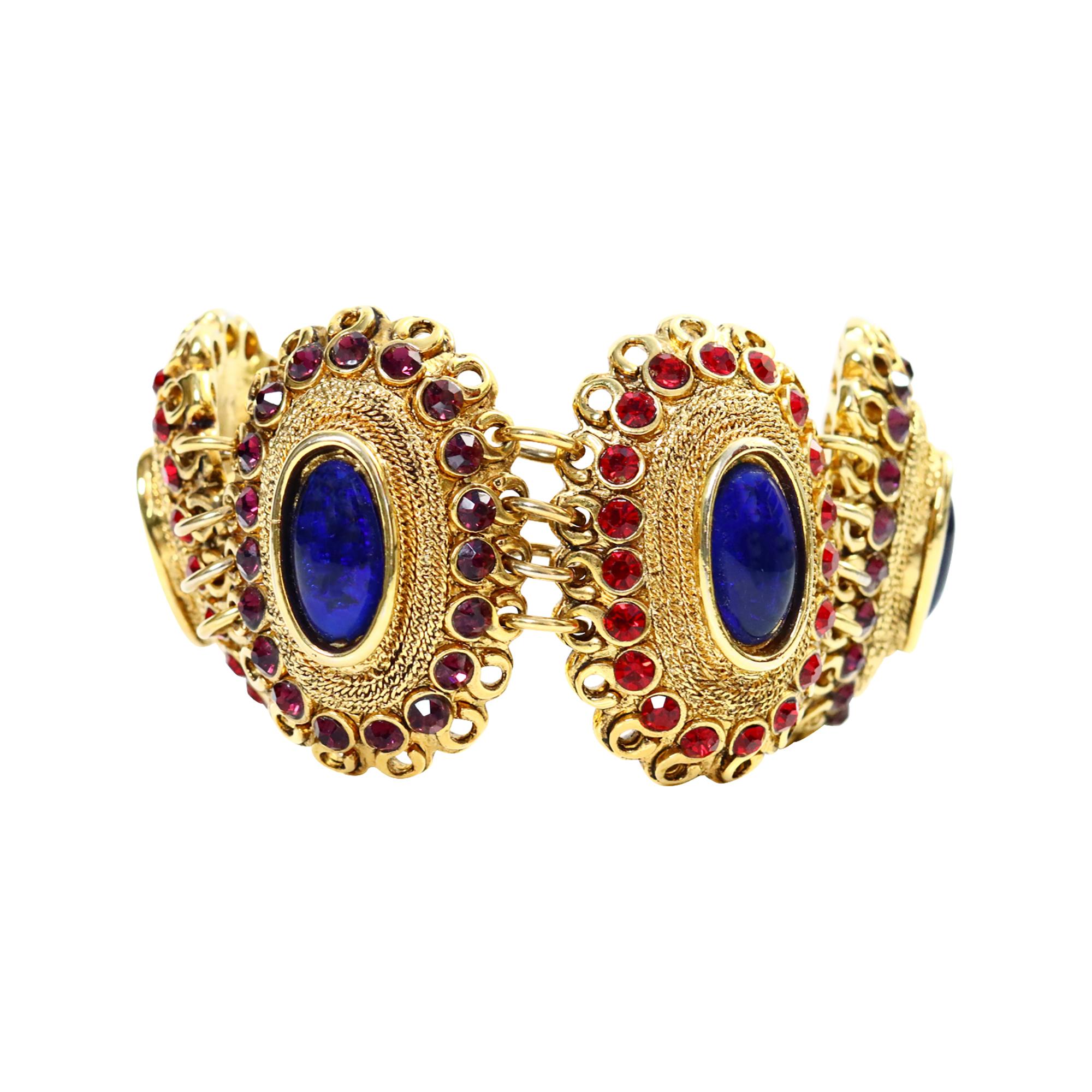 Women's or Men's Vintage Claire Deve Gold Tone Mogul Resin Bracelet Circa 1980s For Sale