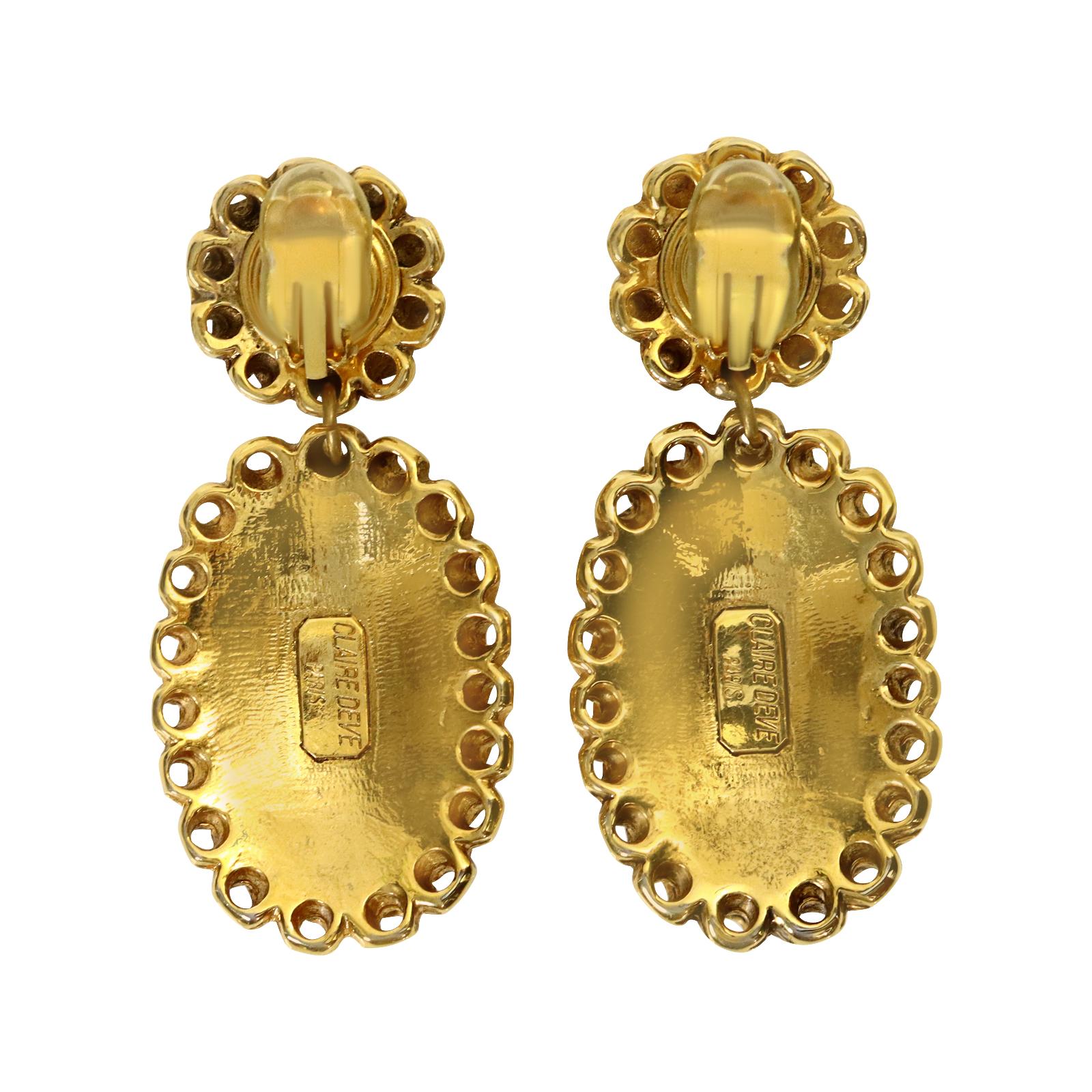 Vintage Claire Deve Gold Tone Mogul Resin Earrings Circa 1980s 4