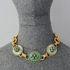 Vintage CLAIRE DEVE Oval Pastel Charm Rhinestones Necklace