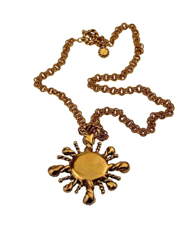 Vintage CLAIRE DEVE Sunburst Rhinestone Long Necklace For Sale 4