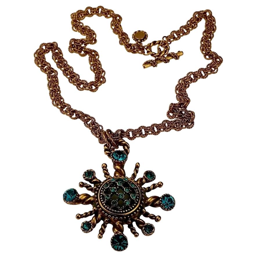 Women's Vintage CLAIRE DEVE Sunburst Rhinestone Long Necklace For Sale