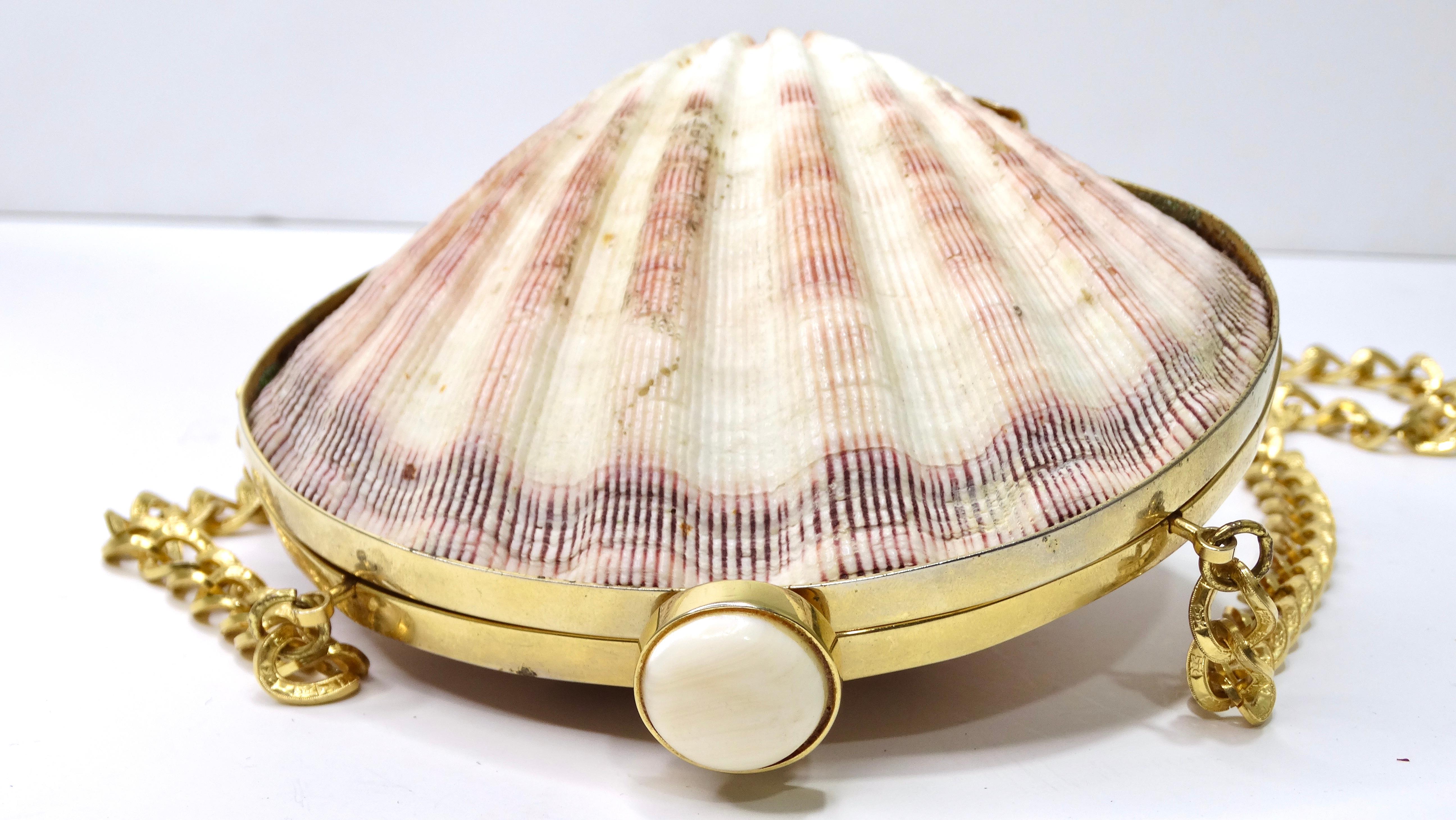 Beige Vintage Clam Seashell Evening Bag For Sale