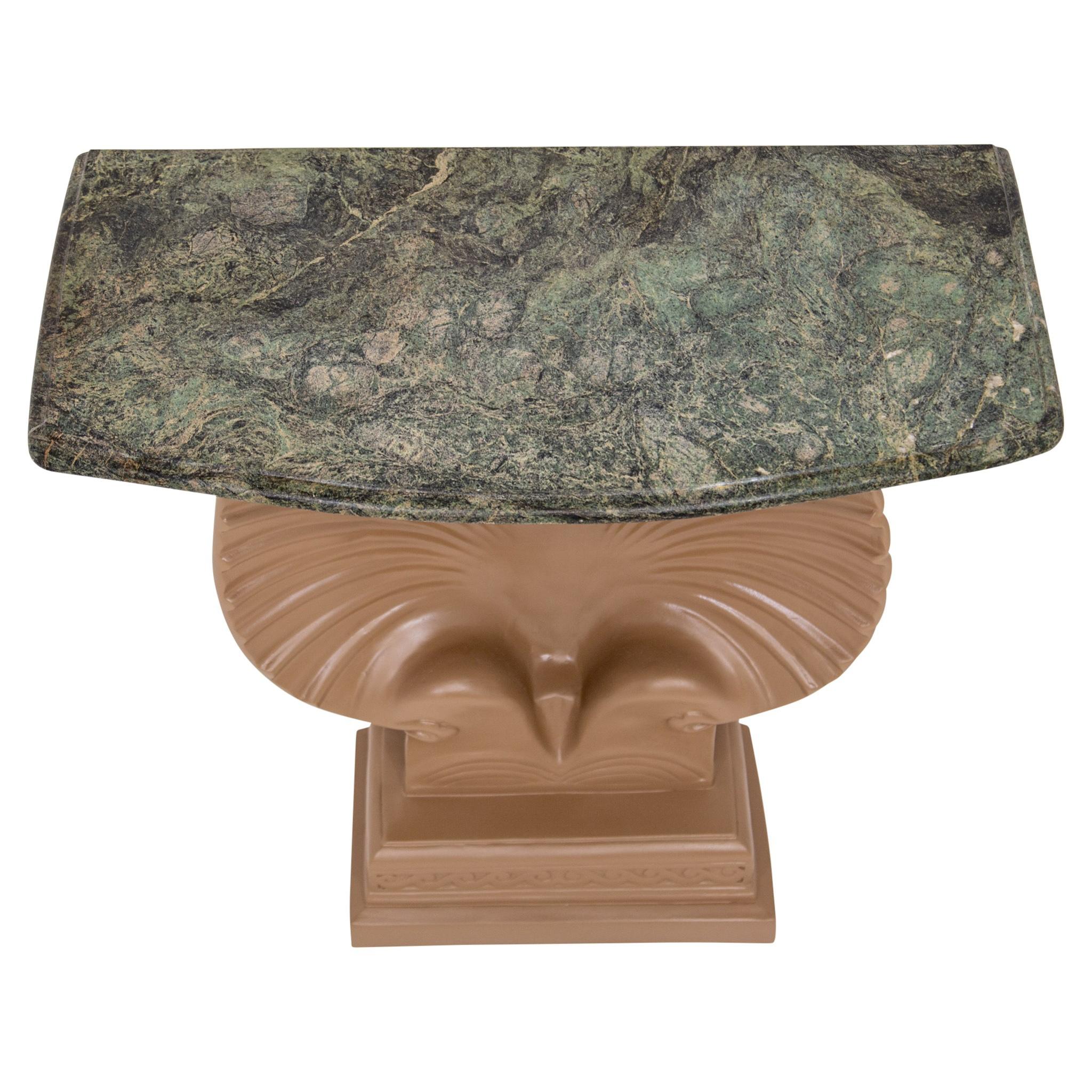 Cast Vintage Clamshell Console Table with Green Marble Top