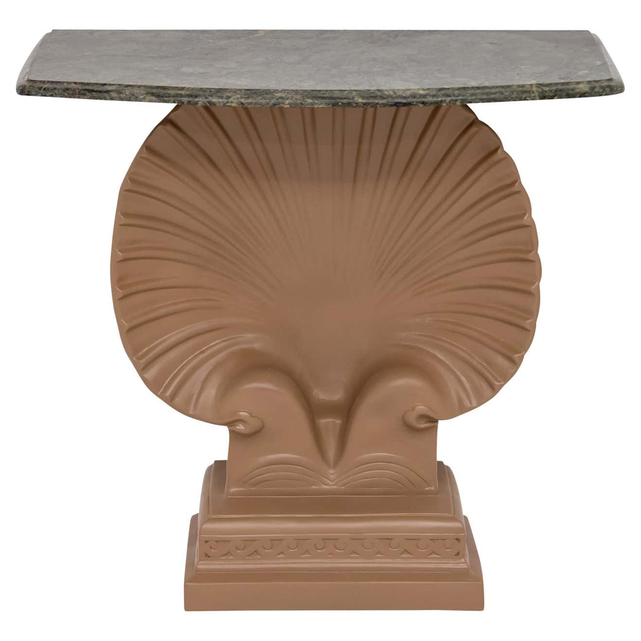 Vintage Clamshell Console Table with Green Marble Top For Sale at 1stDibs