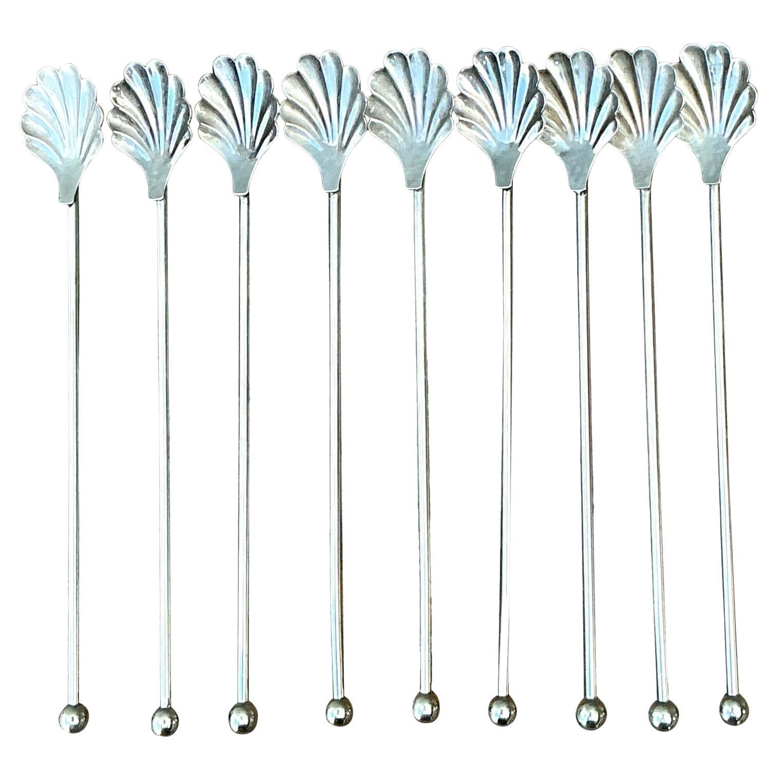 Vintage Clamshell Iced Tea Spoons - Set of 9
