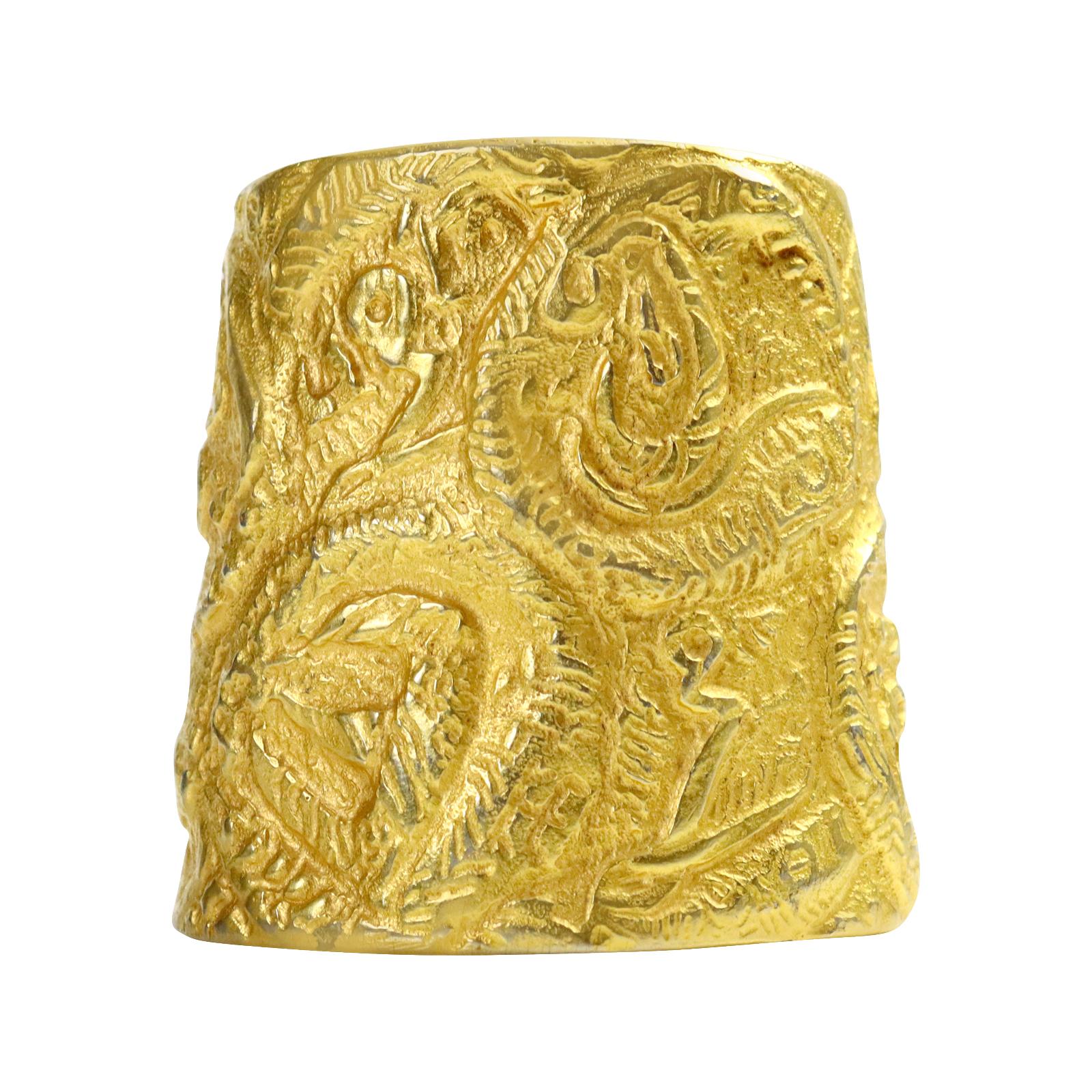Vintage Clara Studio Gold Tone Textured Cuff In Good Condition In New York, NY