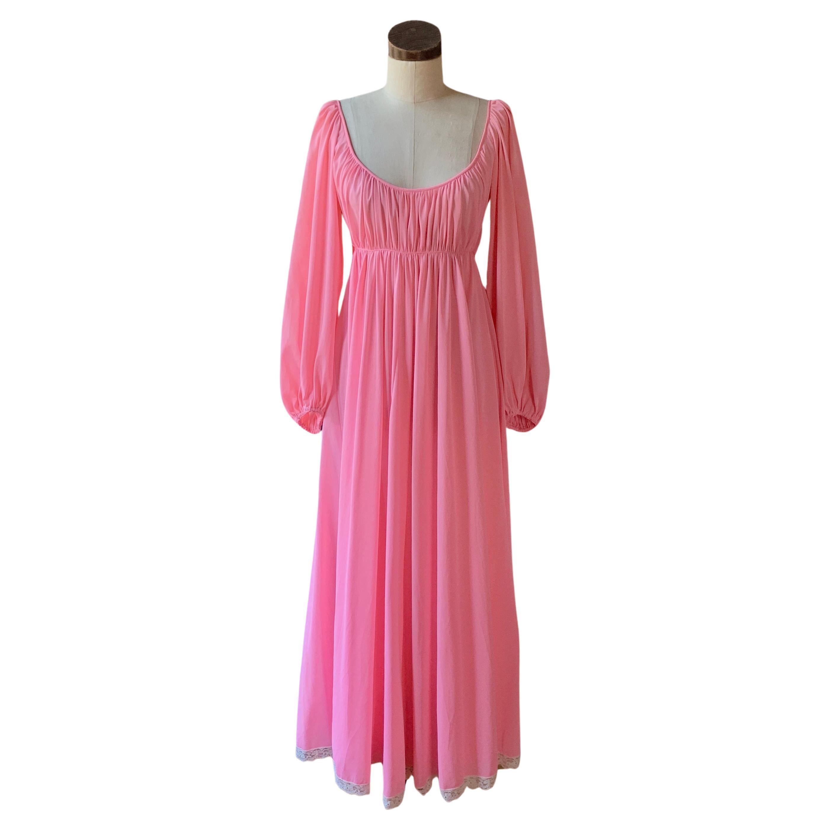 Vintage CLARE SANDRA LUCIE ANN Pink Nightgown Off Shoulder Pleated 36 