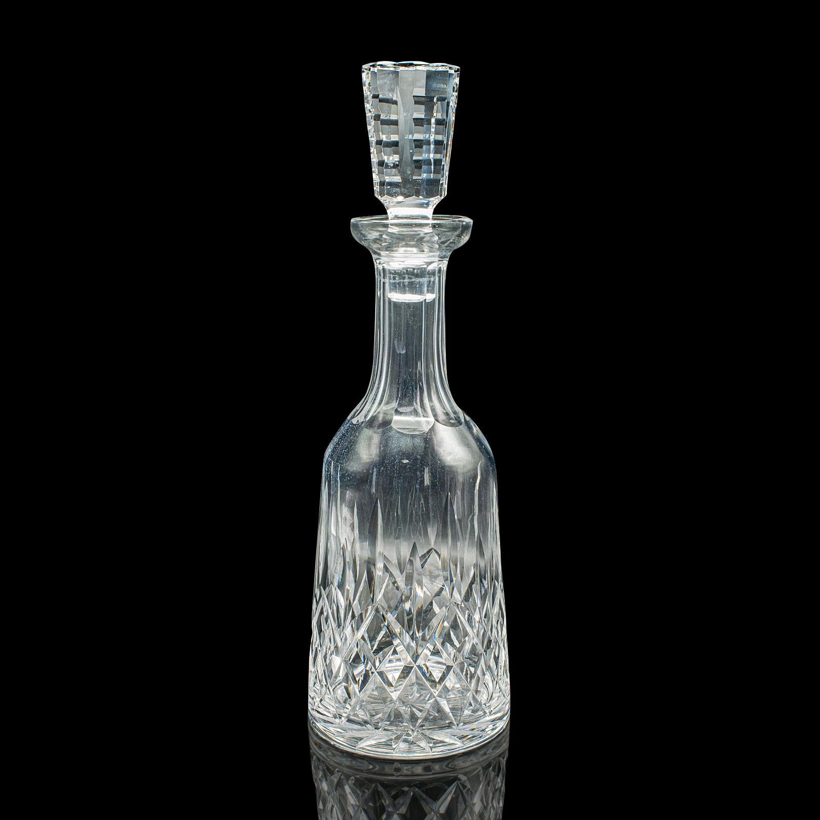 Mid-Century Modern Vintage Claret Decanter, English, Cut Crystal Glass, Spirit Vessel, Circa 1970 For Sale