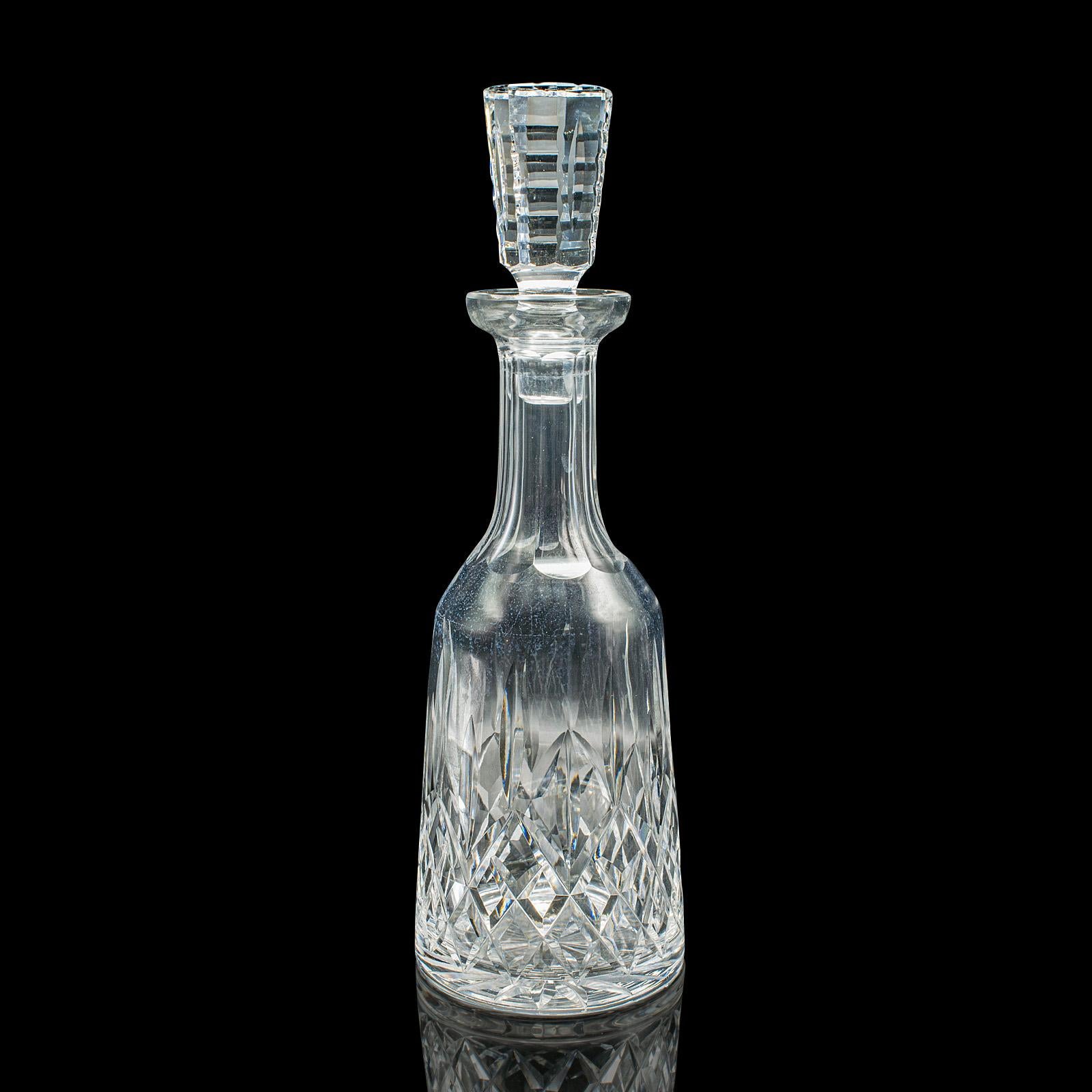 British Vintage Claret Decanter, English, Cut Crystal Glass, Spirit Vessel, Circa 1970 For Sale