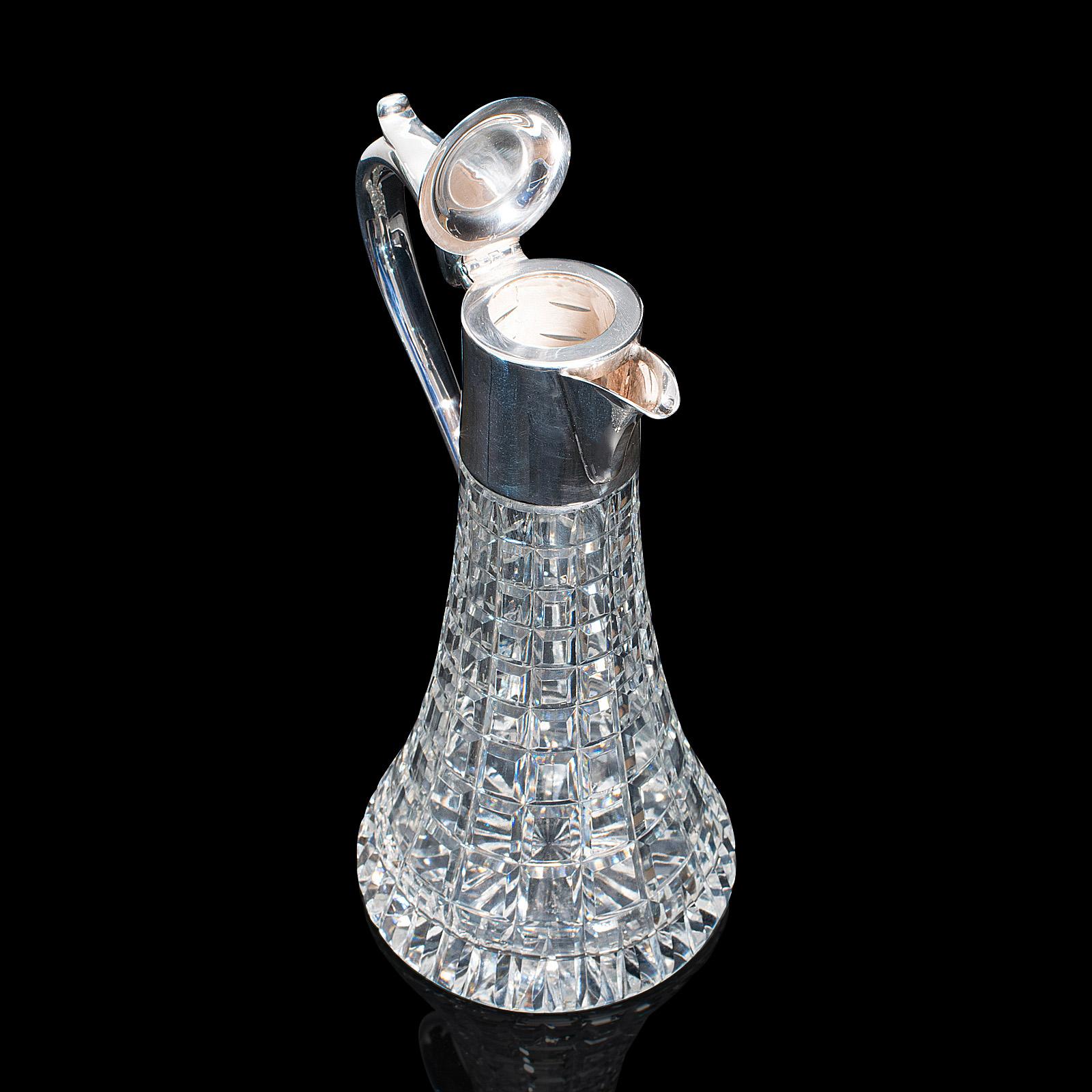Vintage Claret Jug, English, Cut Glass, Wine, Spirit Decanter, Late 20th Century In Good Condition For Sale In Hele, Devon, GB