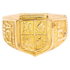 Vintage Class of 1995 Shield Coat of Arms Graduation Ring 18 Carat Yellow Gold