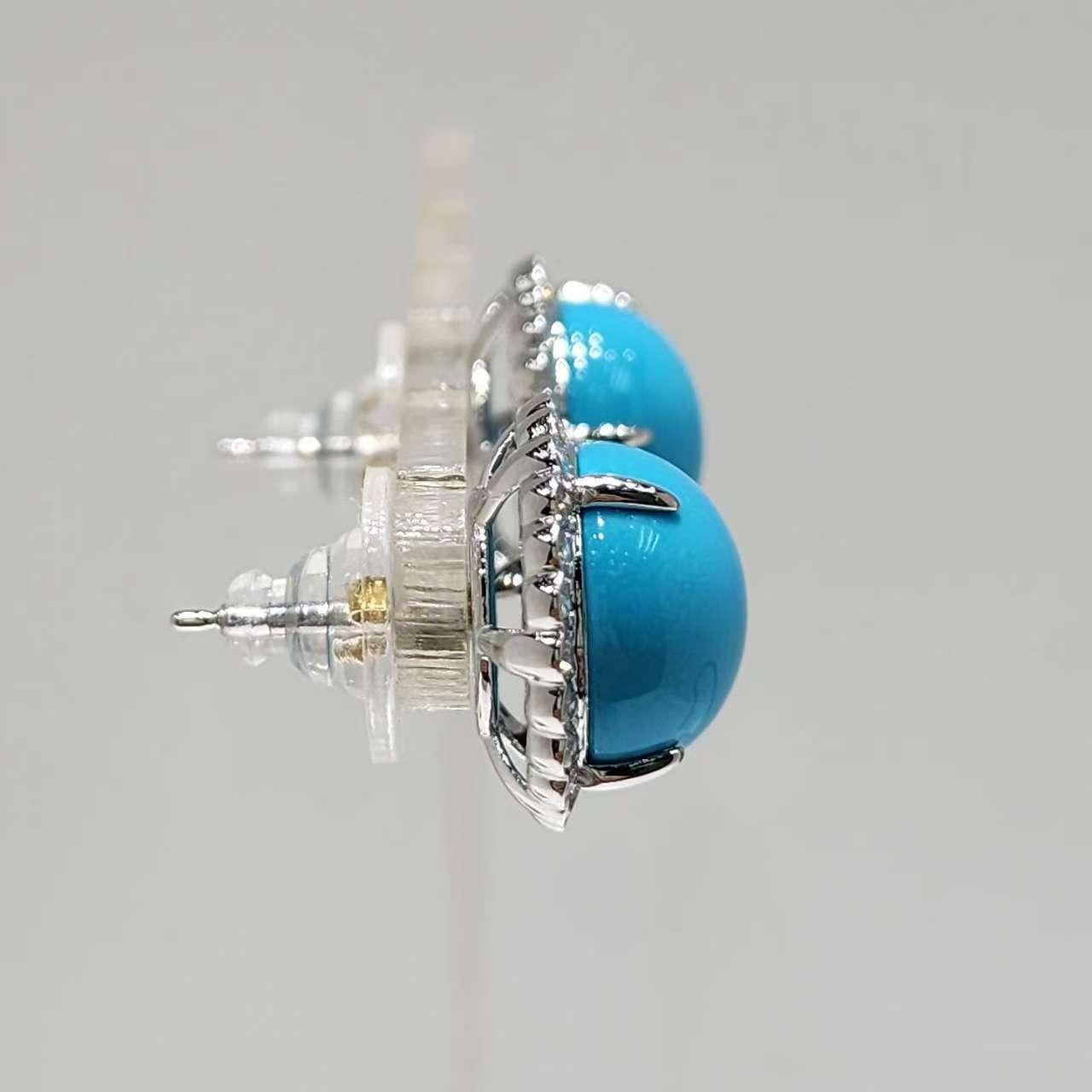 Vintage Classic 12mm Dornröschen Türkis Diamant Ohrringe in 14K Gold im Angebot 4