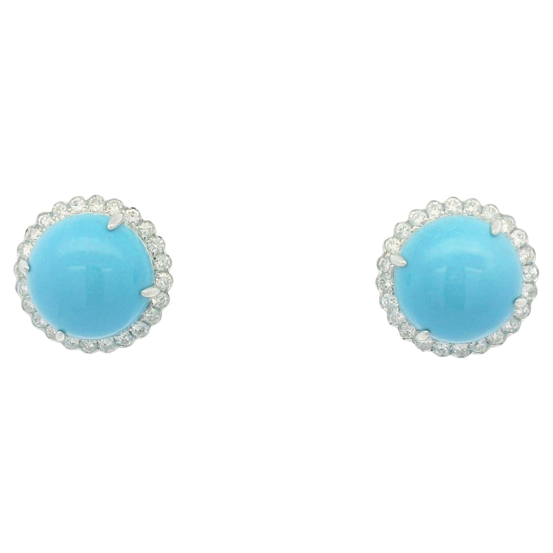 Pendientes clásicos vintage de diamantes de turquesa de la Bella Durmiente de 12 mm en oro de 14 quilates en venta