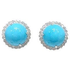 Pendientes clásicos vintage de diamantes de turquesa de la Bella Durmiente de 12 mm en oro de 14 quilates