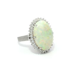 Vintage Classic 14k White Gold Large 9.28ctw Oval Opal Diamond Halo Ring