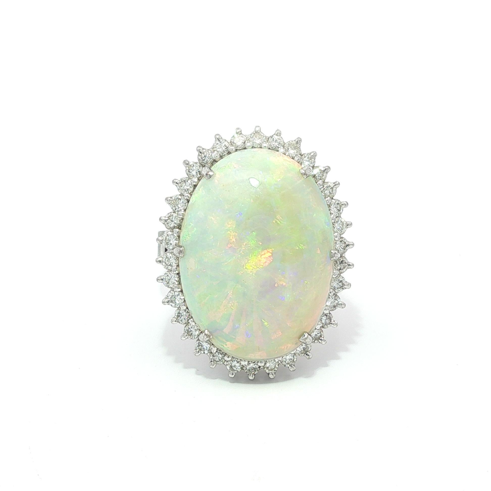 Vintage Classic 14k White Gold Large 9.28ctw Oval Opal Diamond Halo Ring