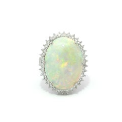 Vintage Classic 14k White Gold Large 9.28ctw Oval Opal Diamond Halo Ring