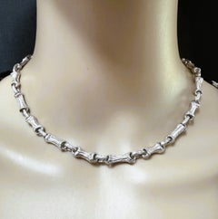 Clásico vintage 1996 Tiffany & Co. Collar de plata de ley con eslabones de bambú 16,5