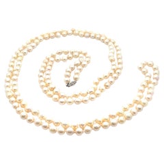 Vintage Classic 6.8 - 7.6mm Pearl 60" Long Strand Necklace Wrap White Gold Clasp