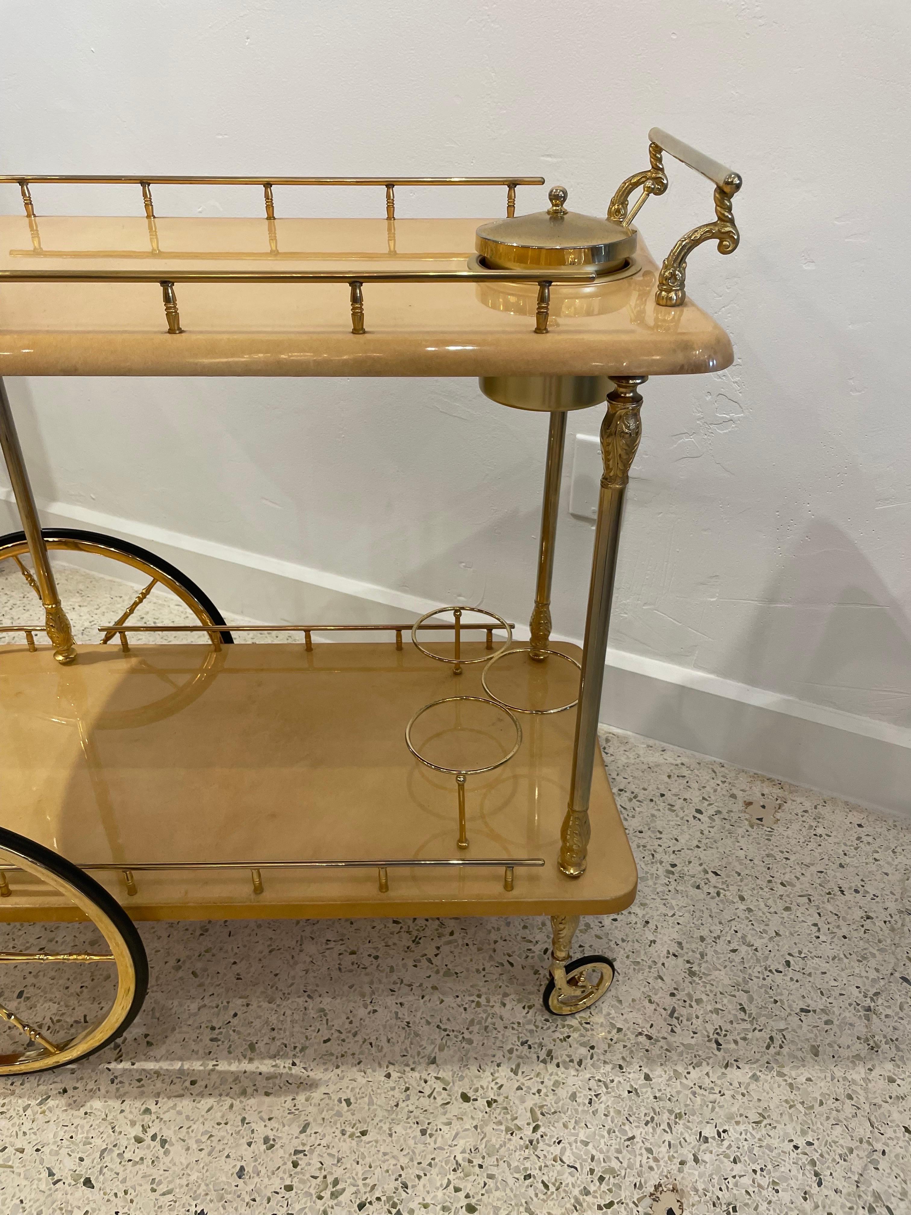 Brass Vintage Classic Aldo Tura Lacquered Goatskin Bar Cart