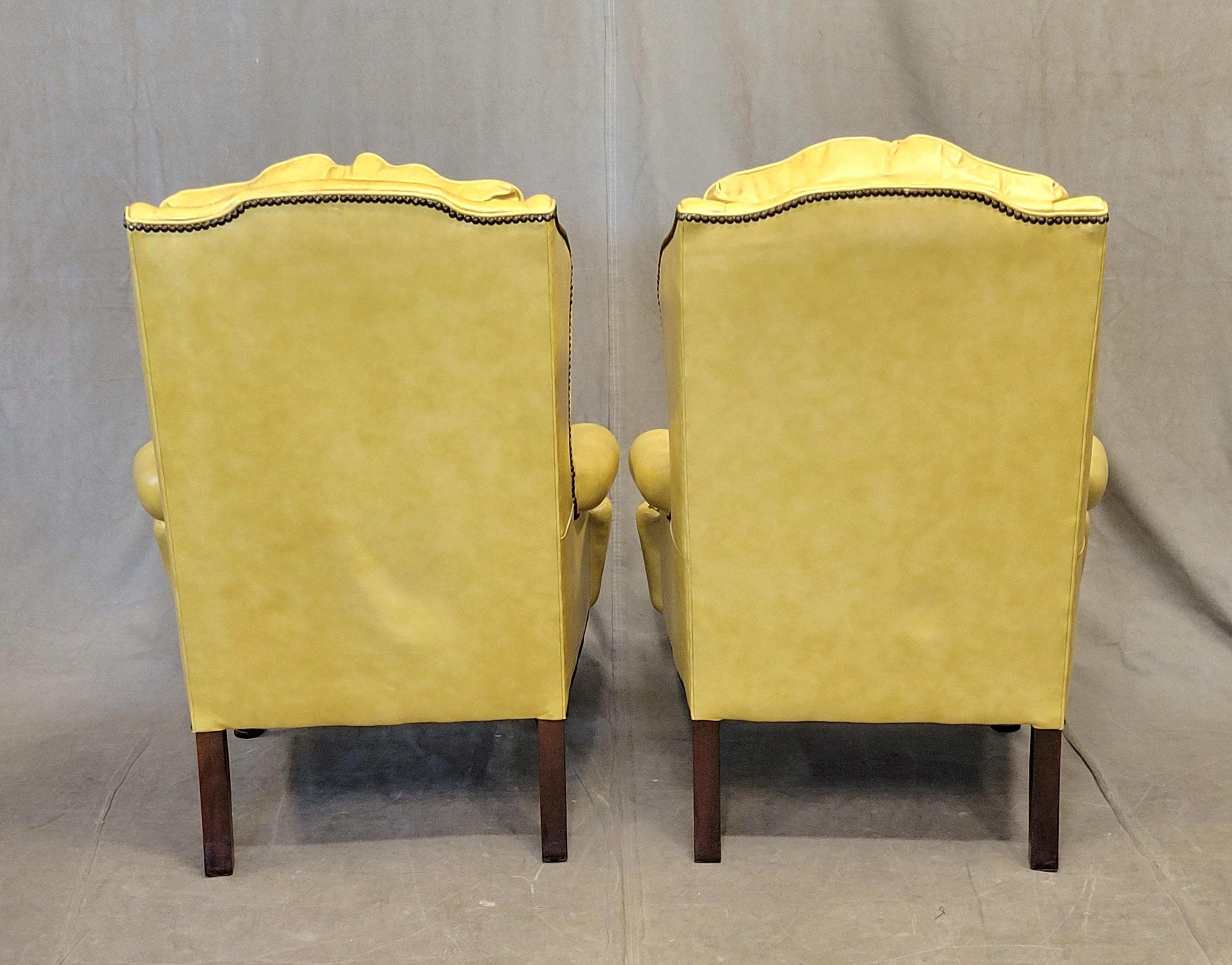 Vintage Classic Brand Top Grain Yellow Leather Chesterfield Chairs - a Pair For Sale 5