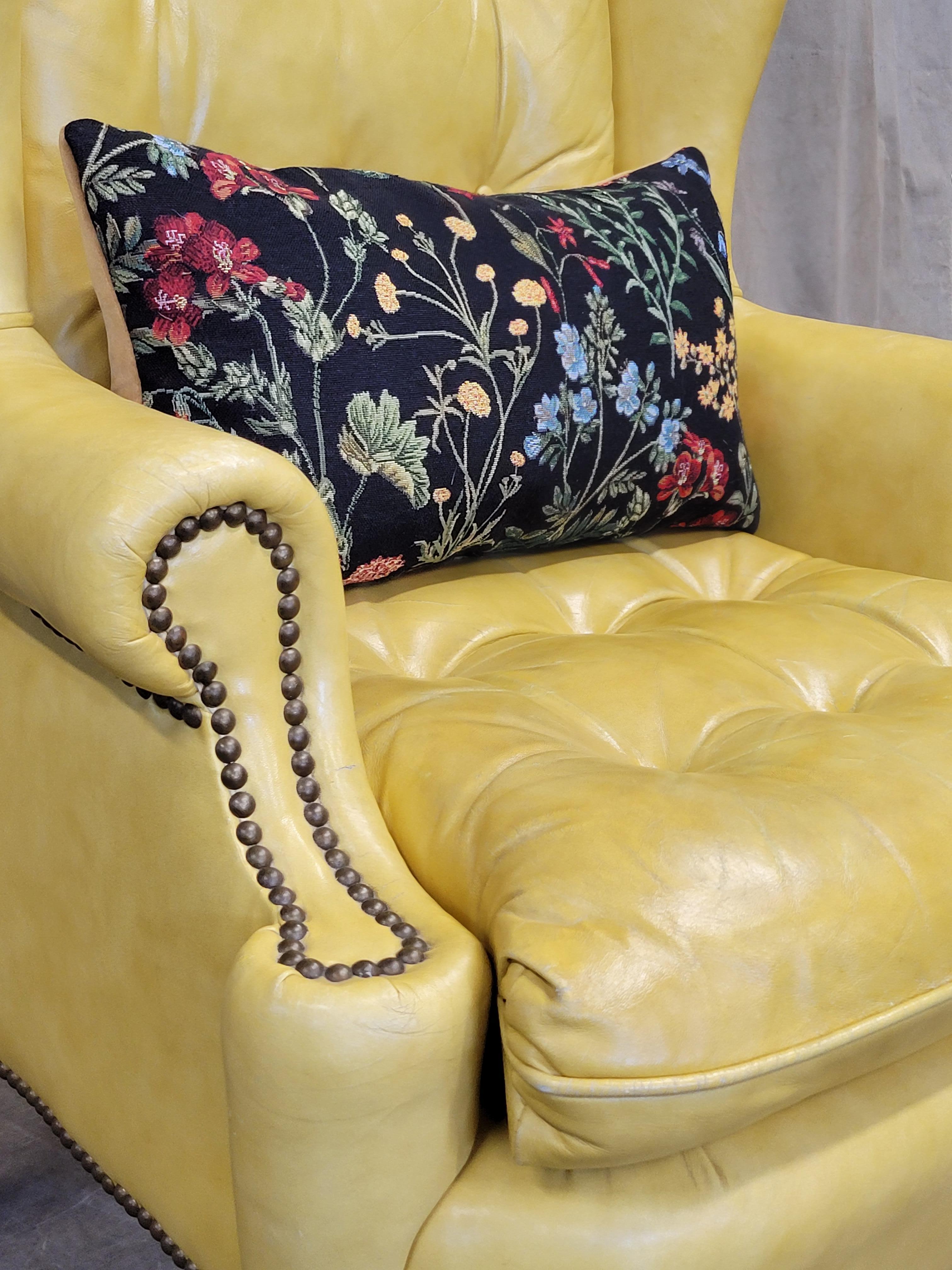 Vintage Classic Brand Top Grain Yellow Leather Chesterfield Chairs - a Pair In Good Condition For Sale In Centennial, CO