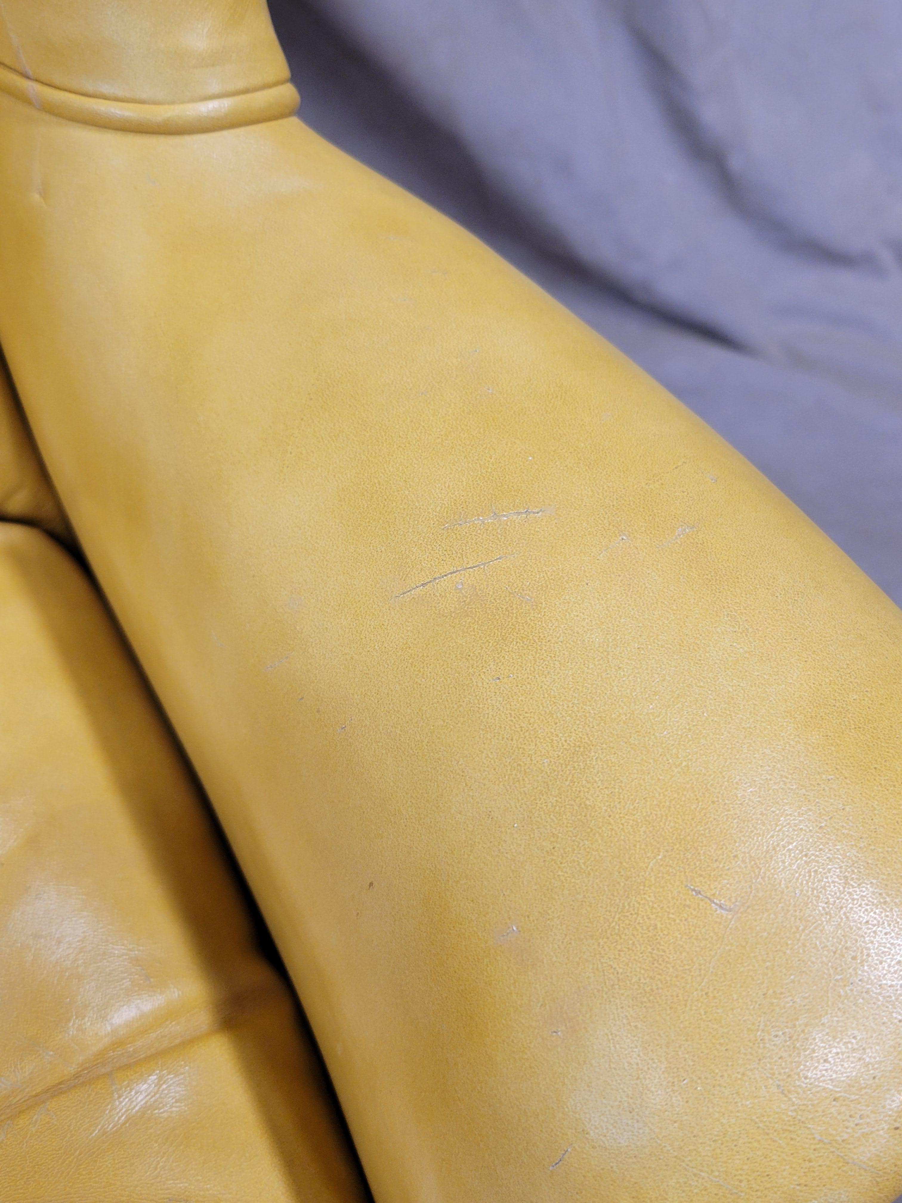 Vintage Classic Brand Top Grain Yellow Leather Chesterfield Chairs - a Pair For Sale 3