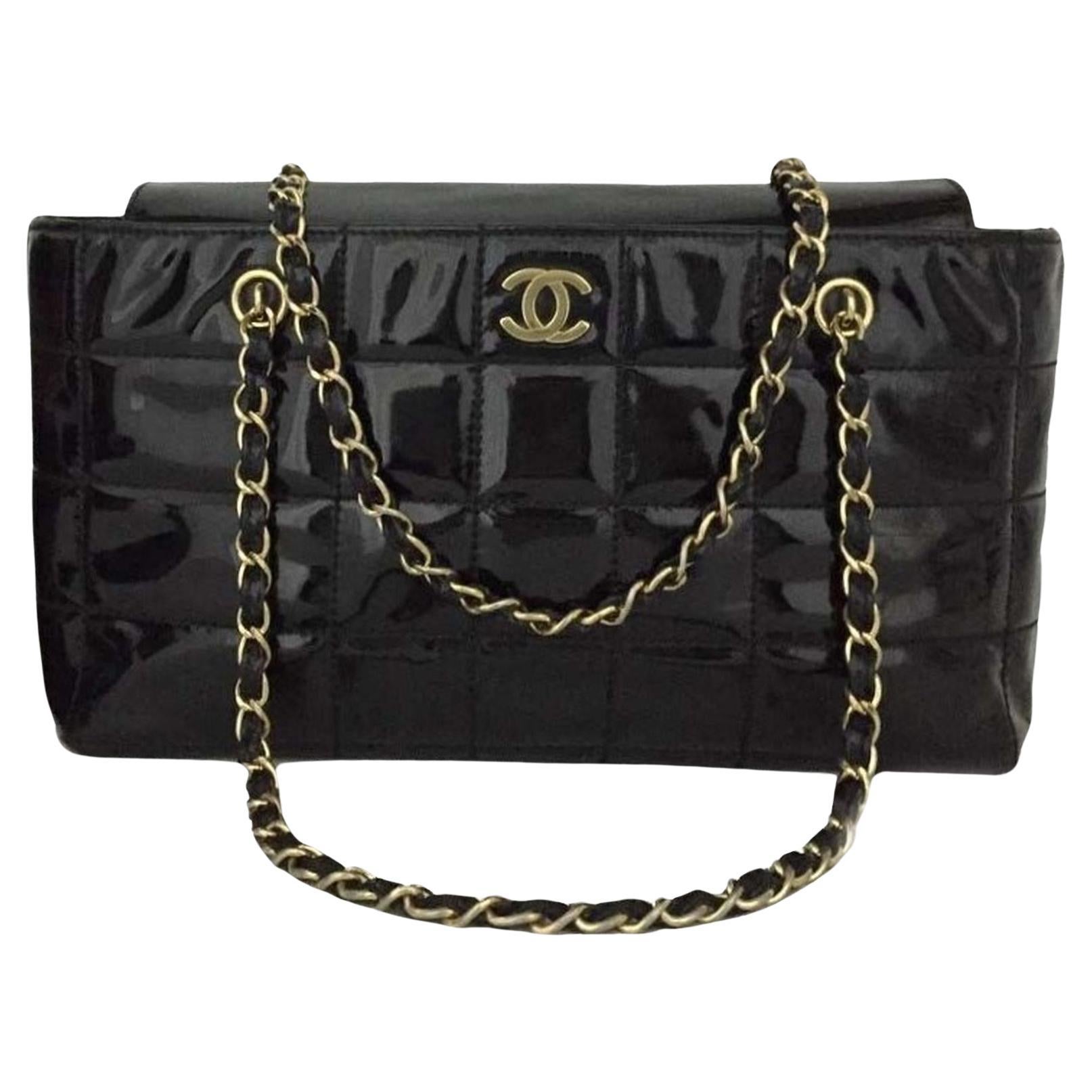 Vintage Classic Chanel Black Enamel Shoulder Bag