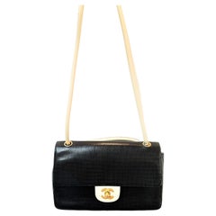 Vintage classic CHANEL shoulder bag calf skin black/white 1990/95