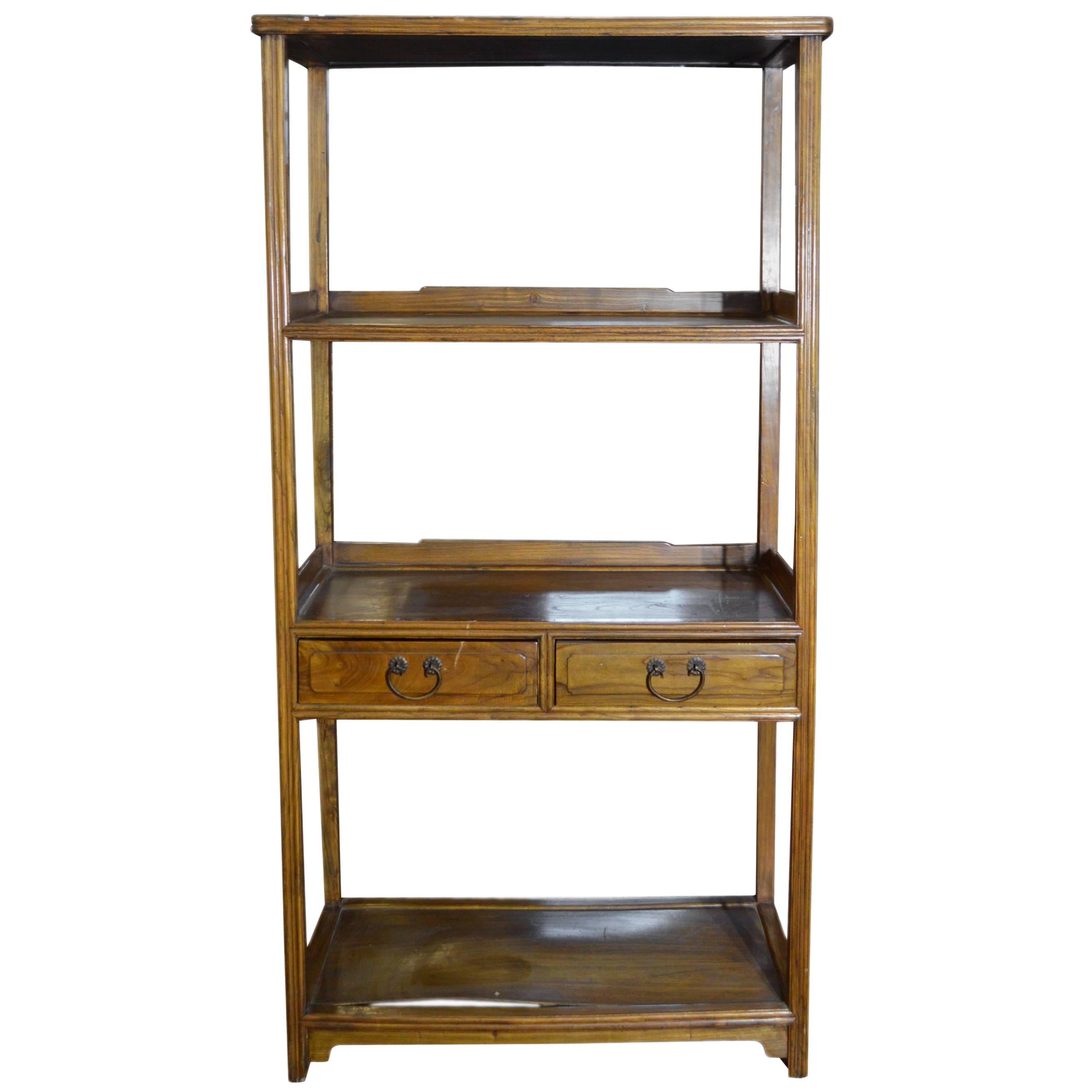 Vintage Classic Design Early 20th Century Chinese Wooden Bookshelf with Drawers 