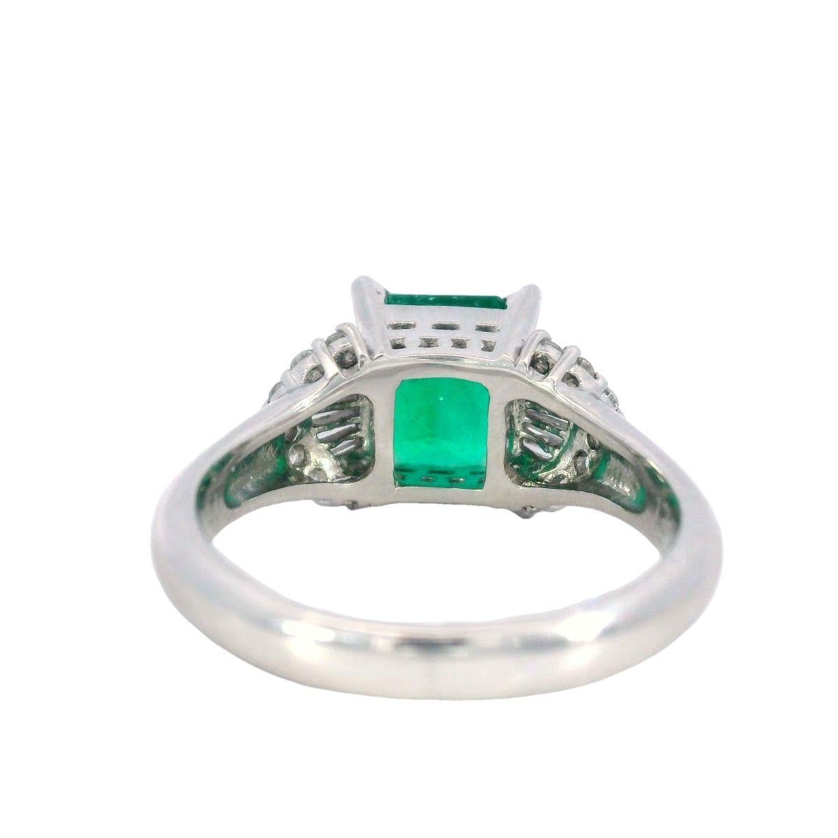 Modern Vintage Emerald Diamond Engagement Ring Solitaire Setting in Platinum ~2.02ctw For Sale