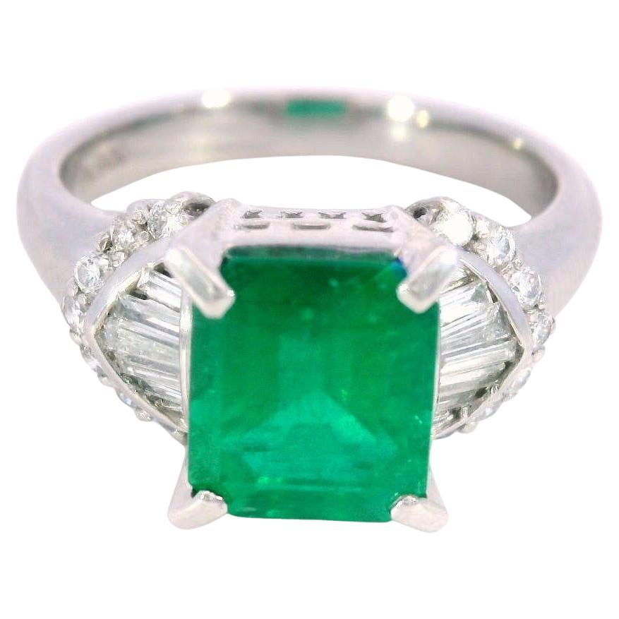 Vintage Emerald Diamond Engagement Ring Solitaire Setting in Platinum ~2.02ctw