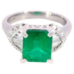 Vintage Emerald Diamond Engagement Ring Solitaire Setting in Platinum ~2.02ctw
