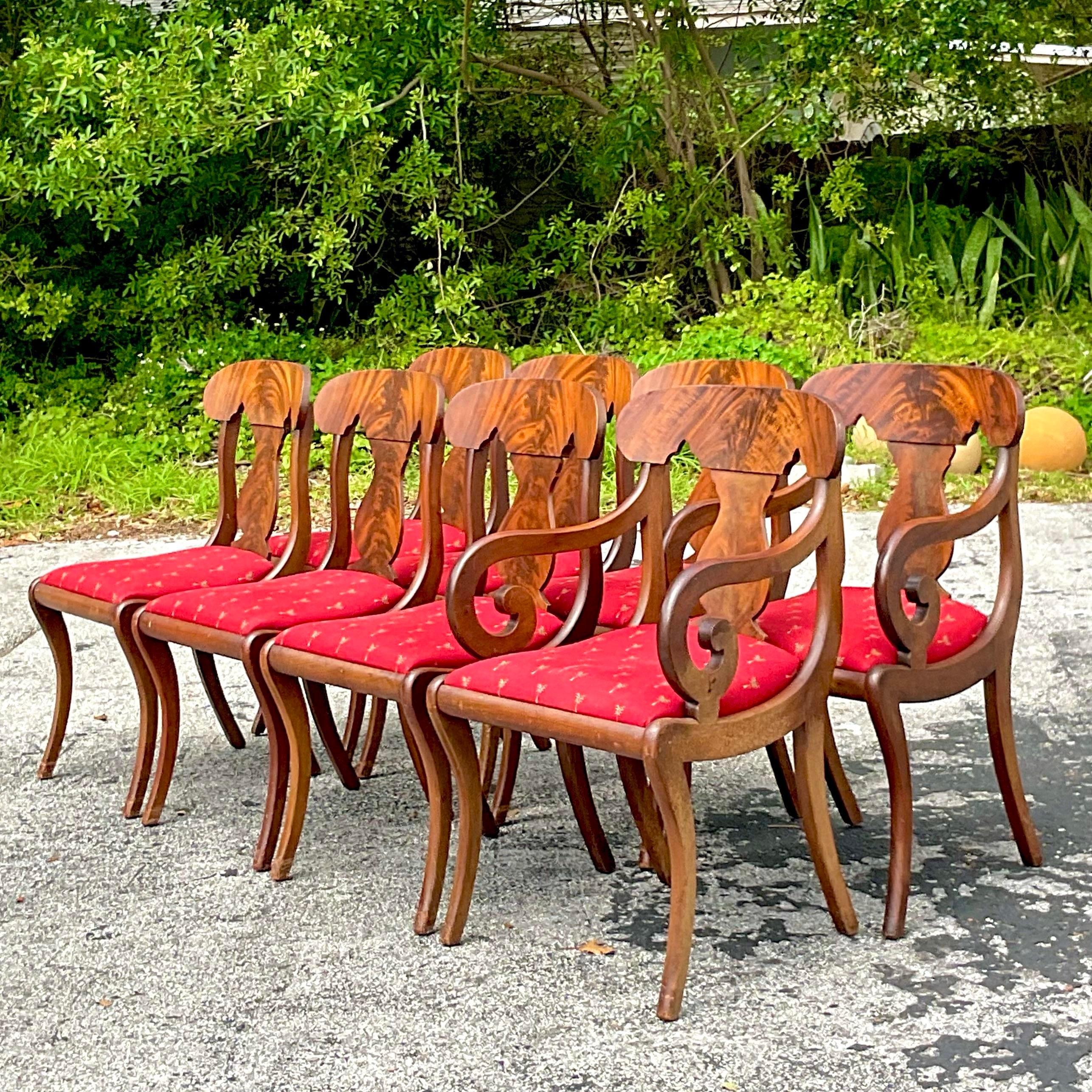 American Vintage Classic Flame Mahogany Empire Dining Chairs - Set of 8 For Sale