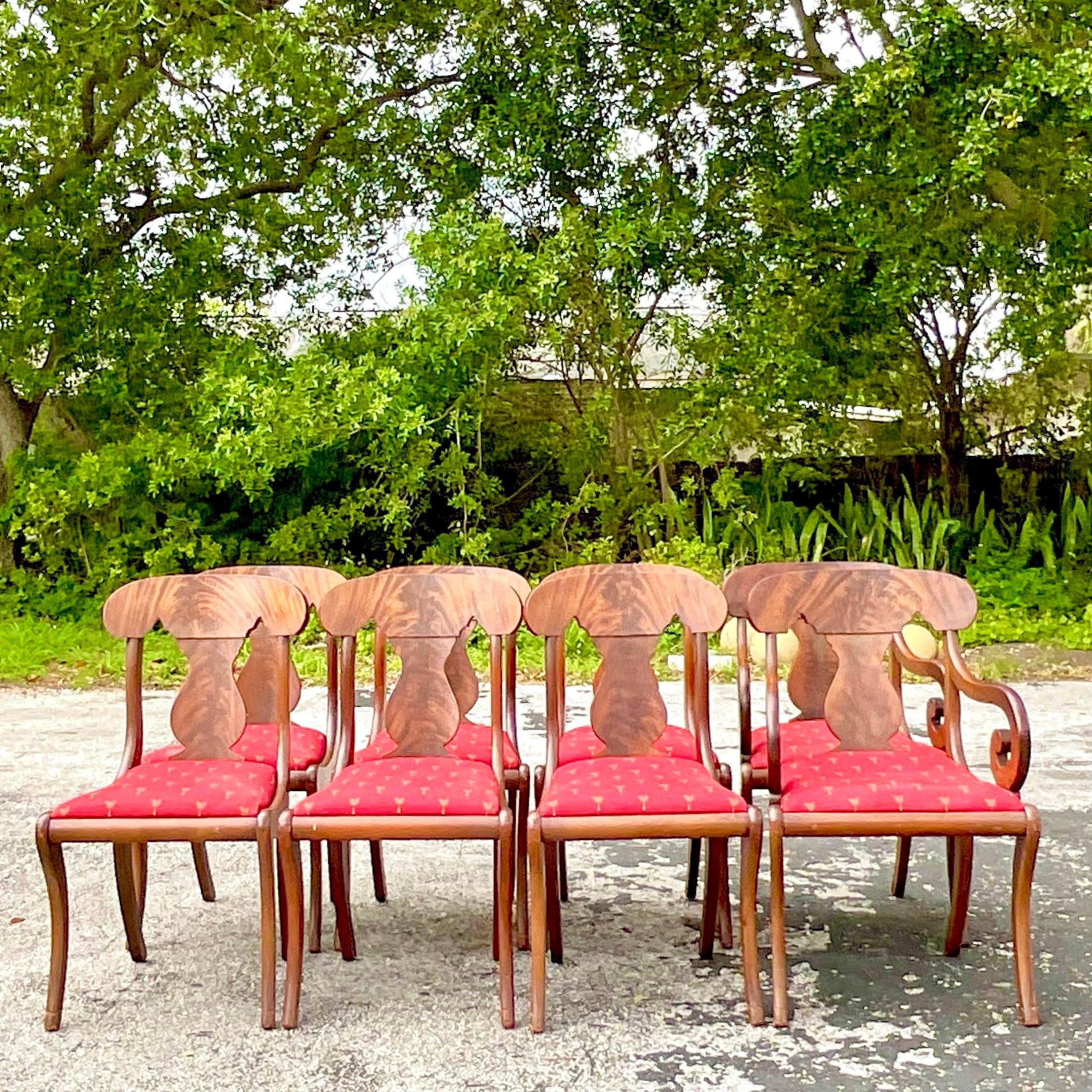 Chaises de salle à manger Empire en acajou flammé Classic - Lot de 8 Bon état - En vente à west palm beach, FL