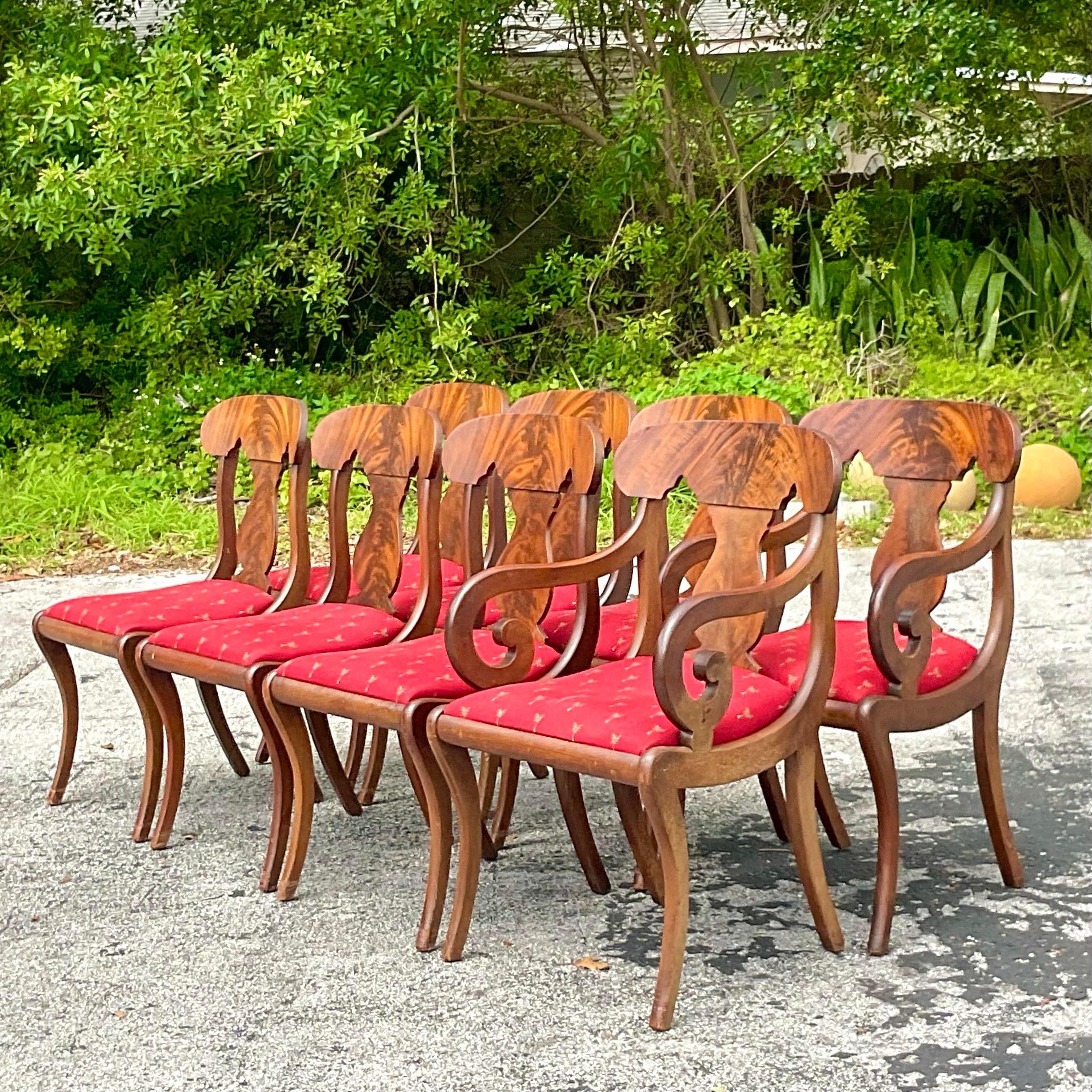 20th Century Vintage Classic Flame Mahogany Empire Dining Chairs - Set of 8 For Sale